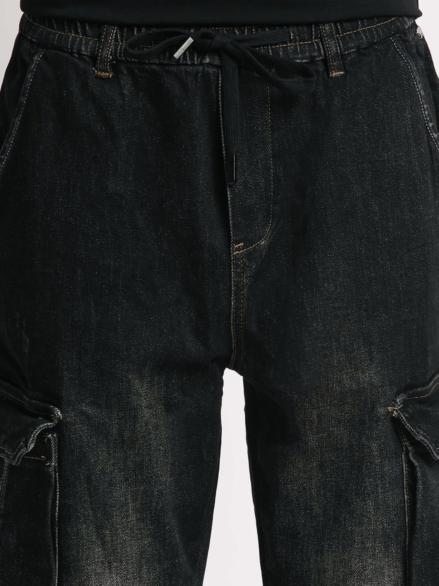 The Bear House Black Cotton Regular Fit Cargo Jeans