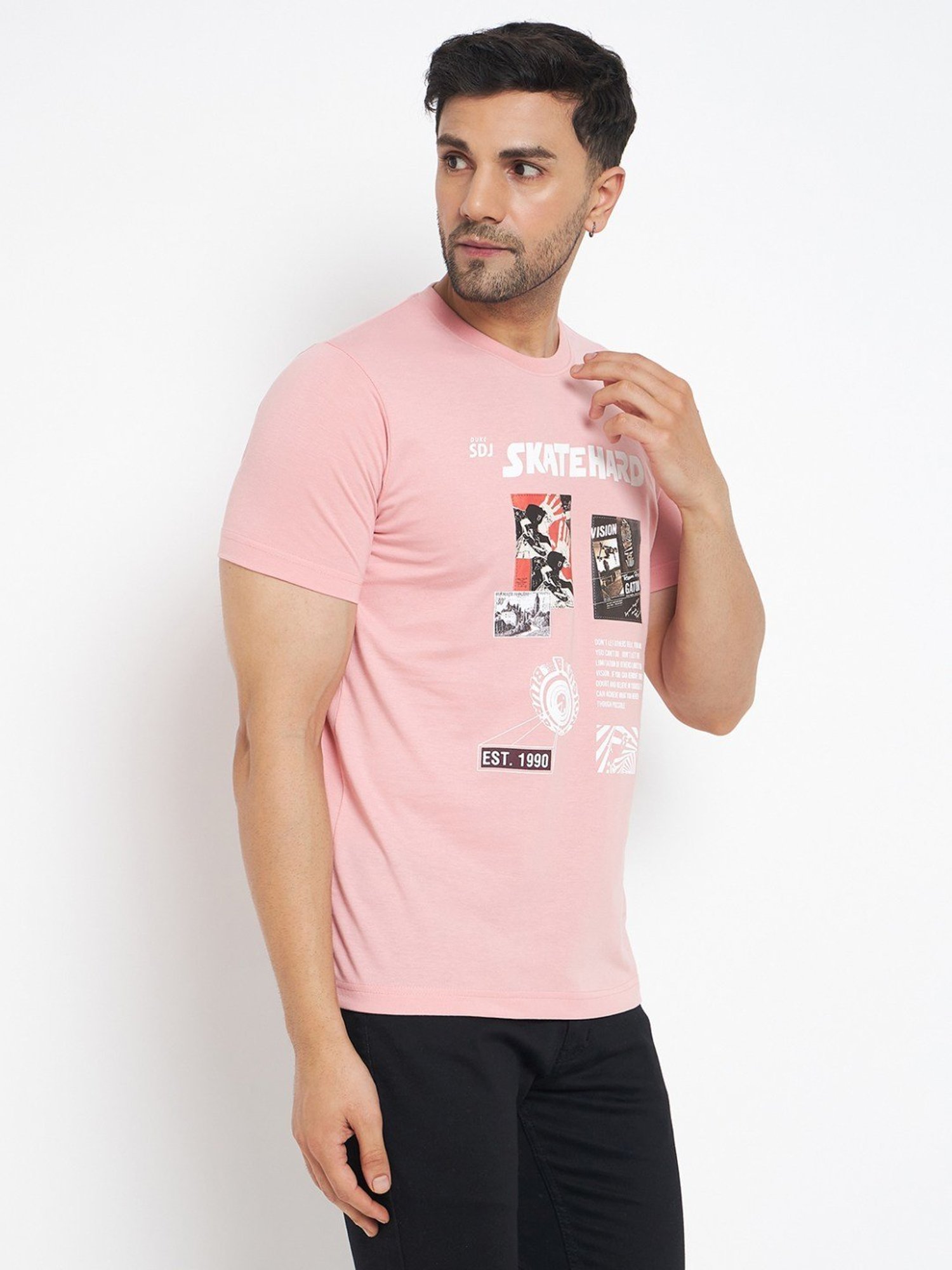 Duke Pink Slim Fit Printed T-Shirt