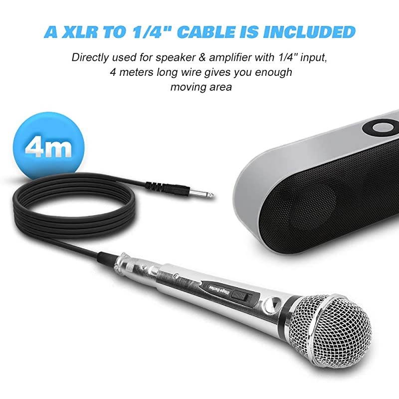 Dynamic Wired Microphone, Professional Handheld Vocal Mic with 13ft 6.35mm XLR Audio Cable Compatible with Karaoke Machine/Speaker/Amp/Mixer for Singing, Speech, Wedding, Stage