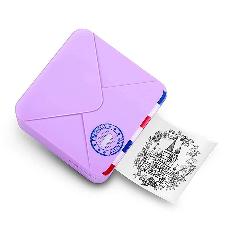 M02S Mini Thermal Printer- 300dpi HD Bluetooth Mobile Printer Compatible with iOS and Android, Work with 3 Size Papers, Photo Printer for Plan Journal, Travel, DIY Cards, Gift, Purple