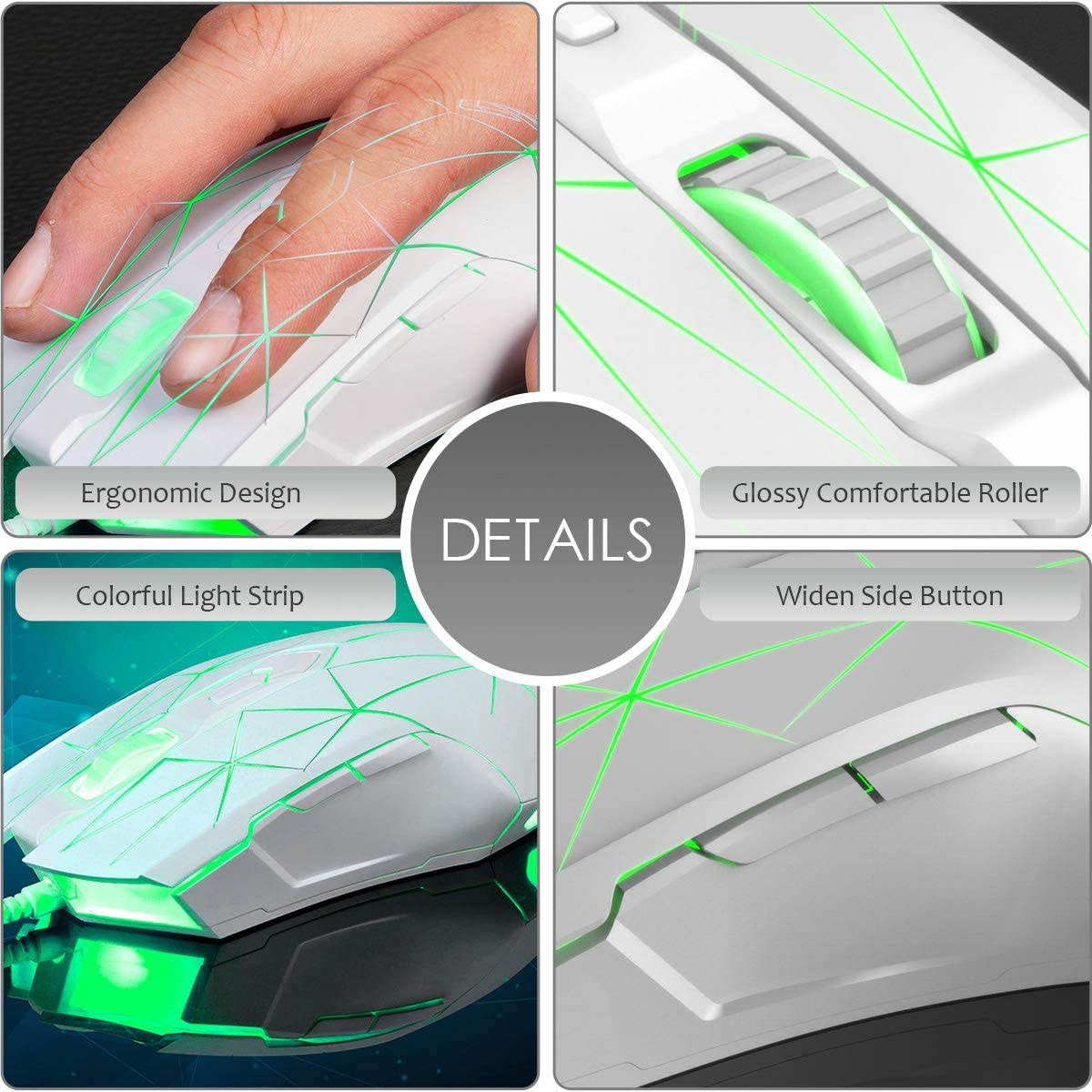 Gaming Mouse Wired, USB Optical Computer Mice with RGB Backlit, 2 Adjustable DPI Up to 2400, Ergonomic Gamer Laptop PC Mouse   for Windows 7/8/10/XP -Black