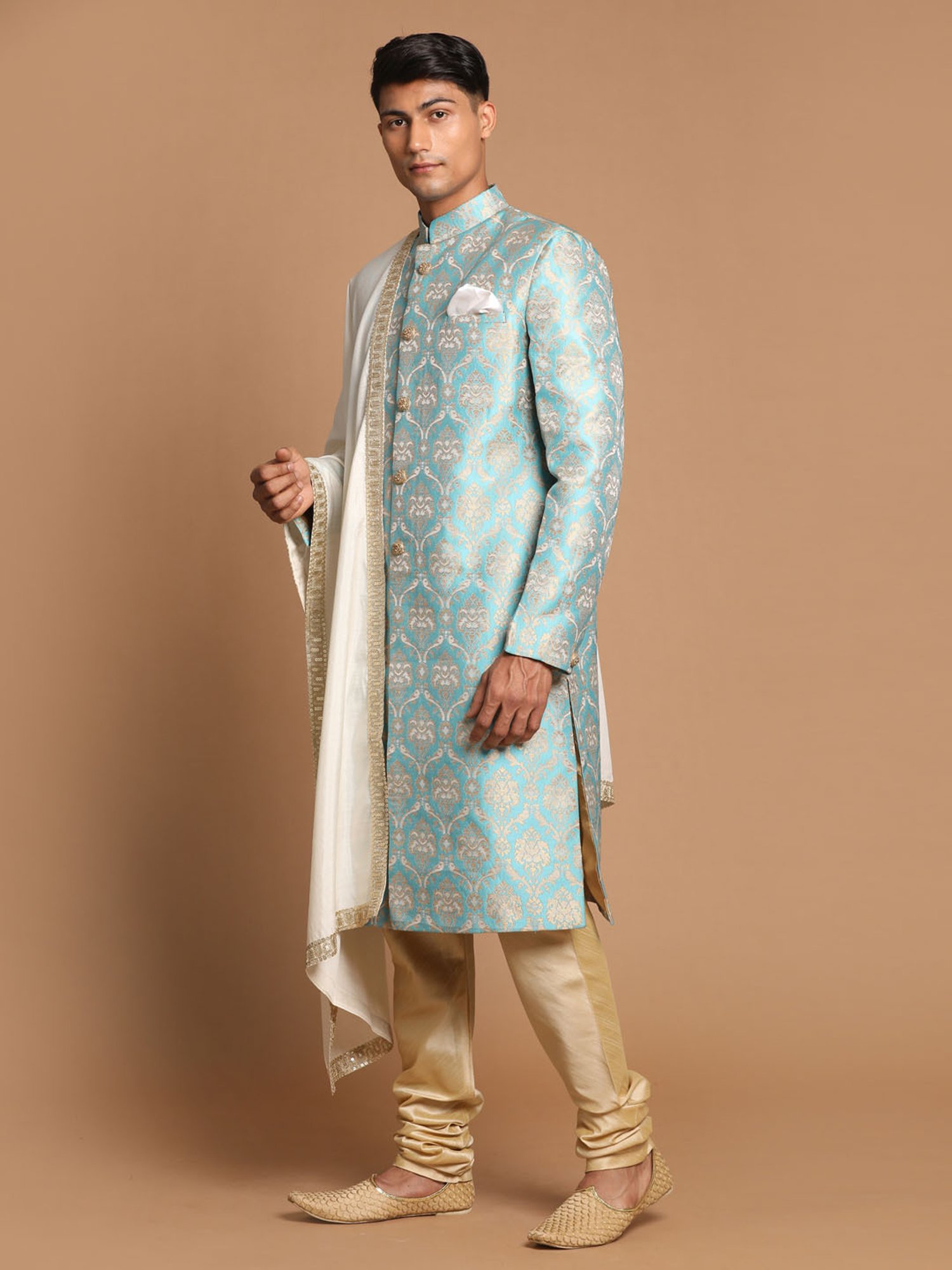 Benstoke Black & Maroon Regular Fit Sherwani Set