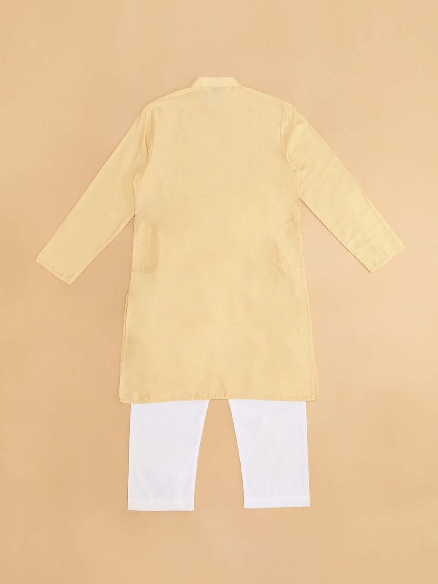 Indus Route by Pantaloons Kids Honey Mustard & White Embroidered Full Sleeves Kurta Set
