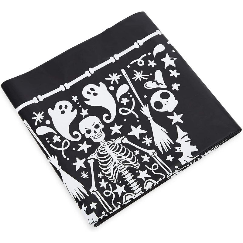 Spooky Central 3 Pack Skeleton Plastic Tablecloth, Black Halloween Table Cover (54 x 108 in)