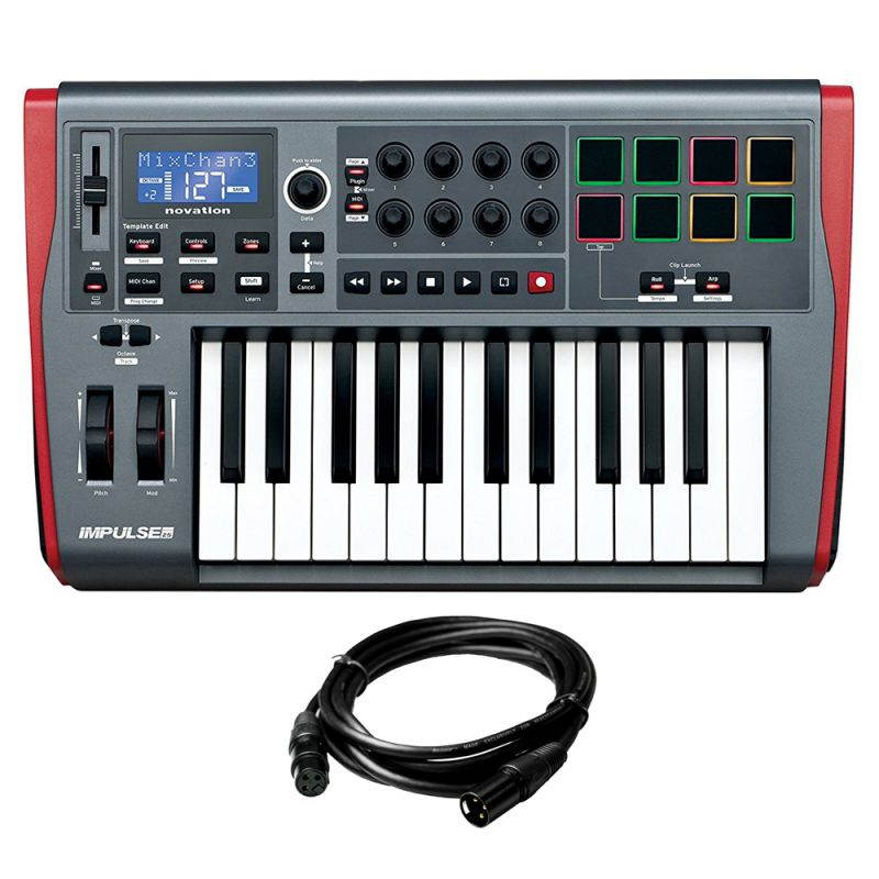 Novation Impulse 25 USB Midi Controller Keyboard 25 Keys with XLR Cable