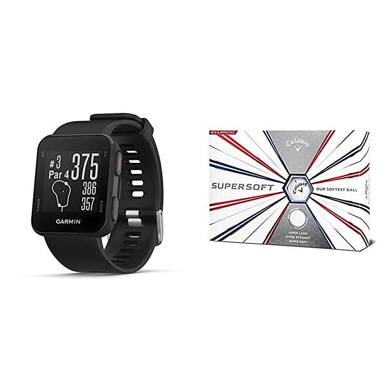 Approach S10 - Lightweight GPS Golf Watch, Black, 010-02028-00 Bundle with Footjoy Men's WeatherSof 2-Pack Golf Glove White Large, Worn on Left Hand