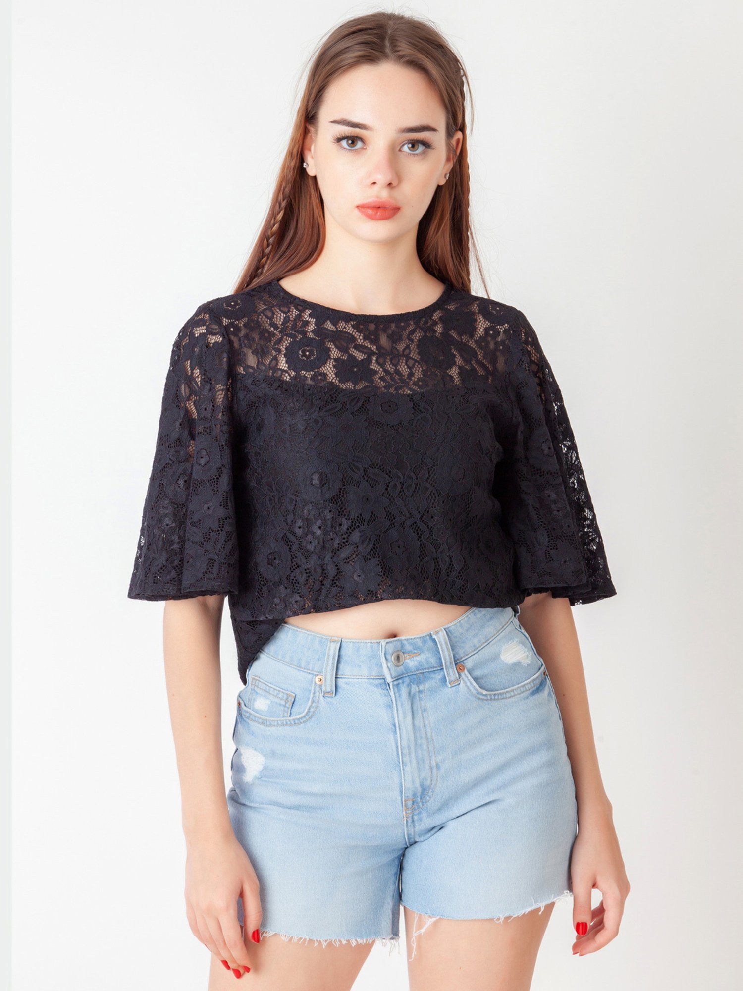Zink London Black Self Design Crop Top