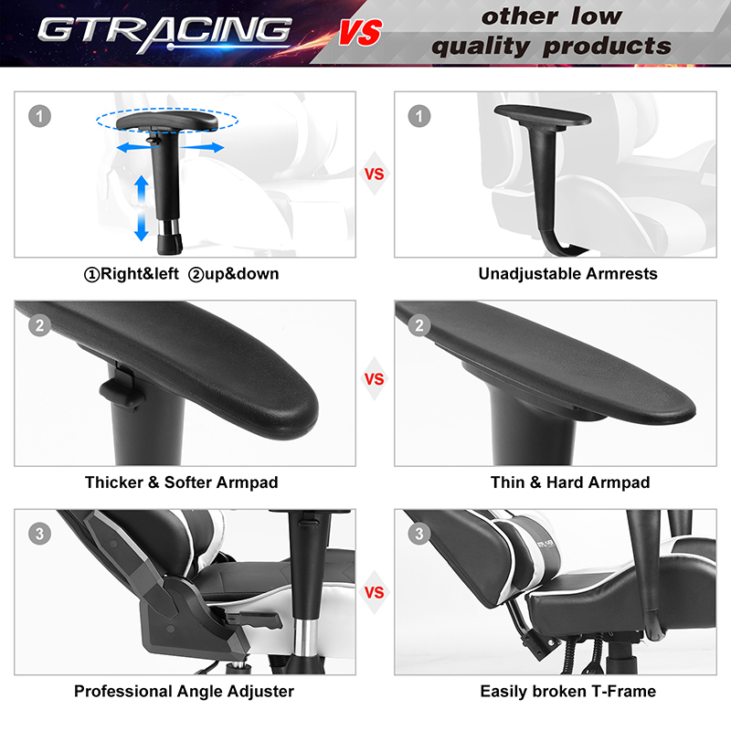 GTRACING Gaming Chair Racing Office Computer Ergonomic Video Game Chair Backrest and Seat Height Adjustable Swivel Recliner with Headrest and Lumbar Pillow Esports Chair