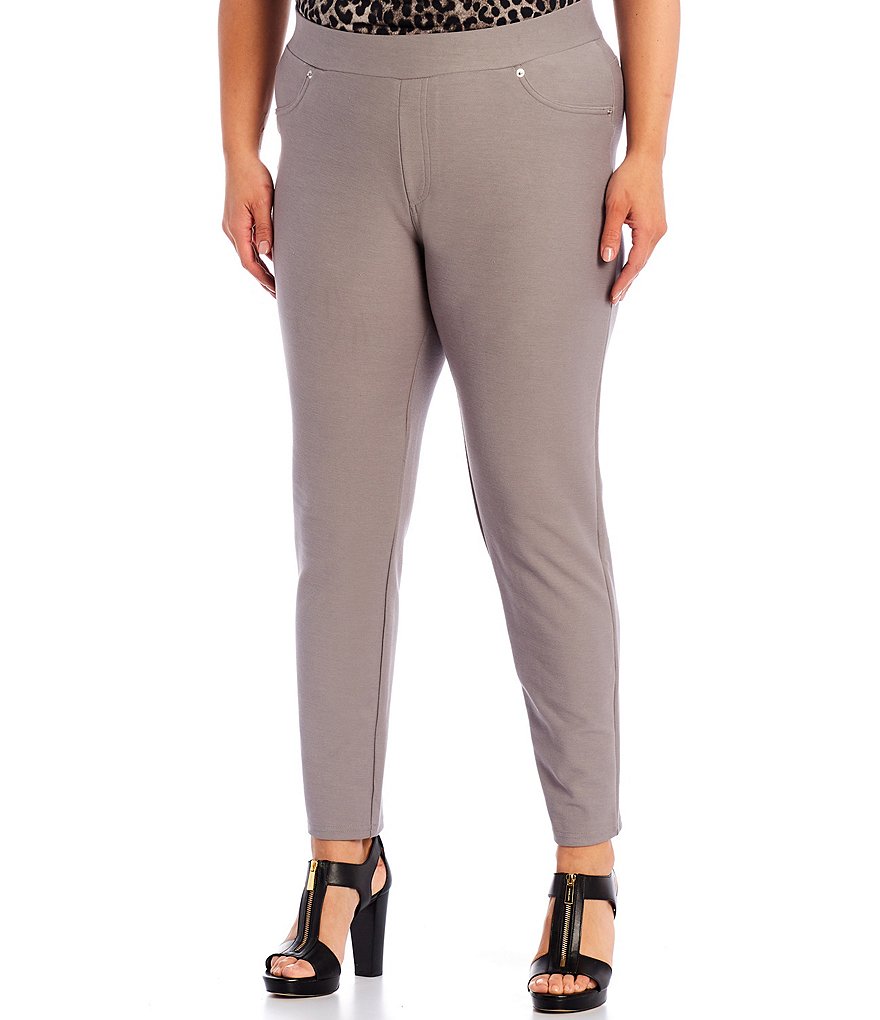 Intro Plus Size Solid Double Knit Tummy Control Leggings