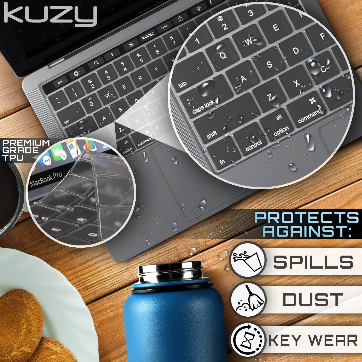 Kuzy MacBook Pro Keyboard Cover with Touch Bar 13 and 15 inch Premium Ultra Thin TPU 2019 2018 2017 2016 Apple Model A2159 A1989 A1990 A1706 A1707 Skin Protector, Clear