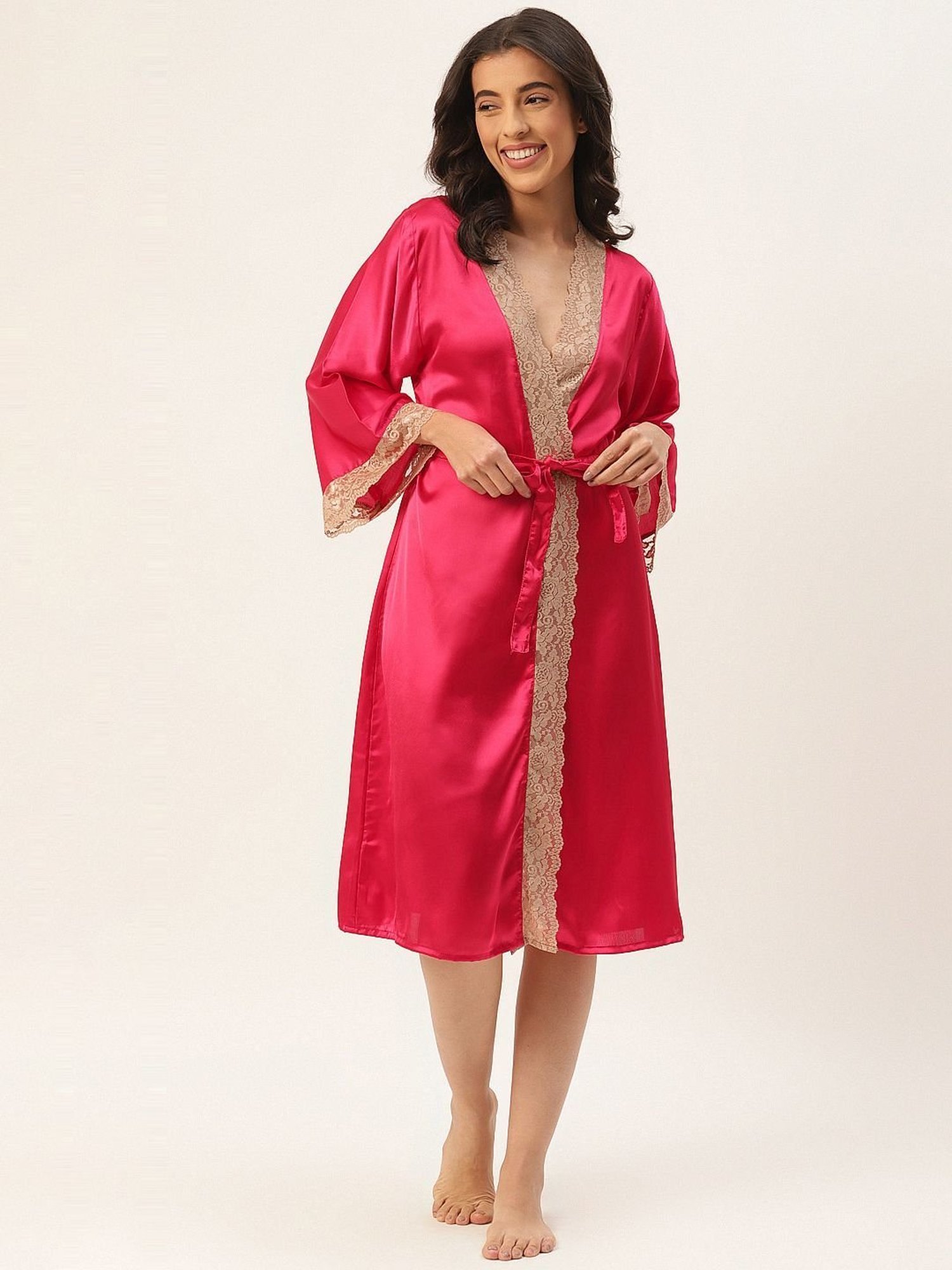 Ms.Lingies Pink Lace Work Robe