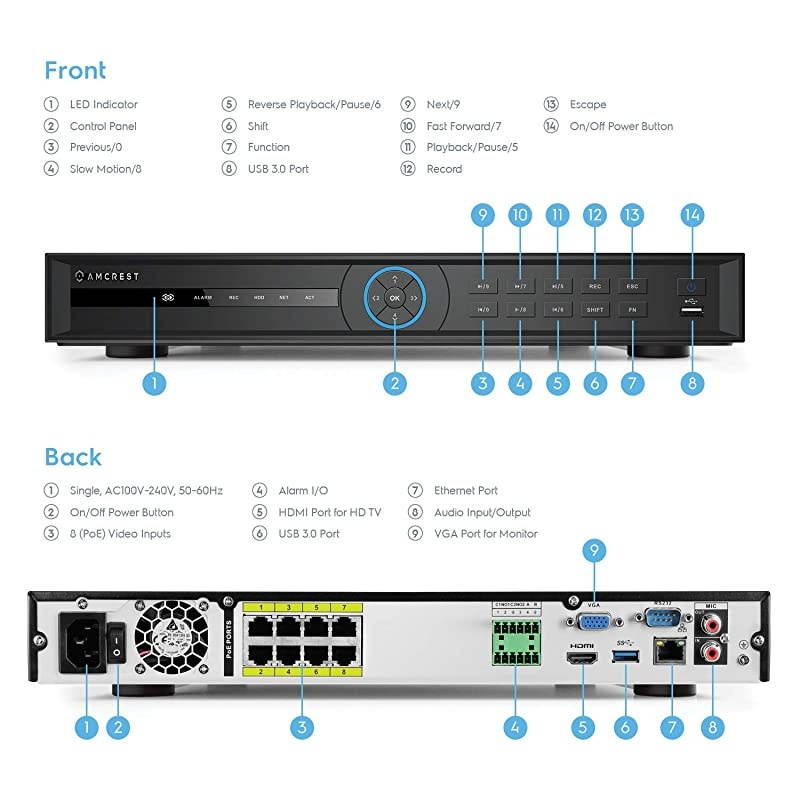 4K NV5216E-8P-3TB (16CH 1080P/3MP/4MP/5MP/6MP/4K/12MP) Network Video Recorder (8-Port PoE) - Supports up to 16 x 4K IP Cameras, Pre-Installed 3TB Hard Drive