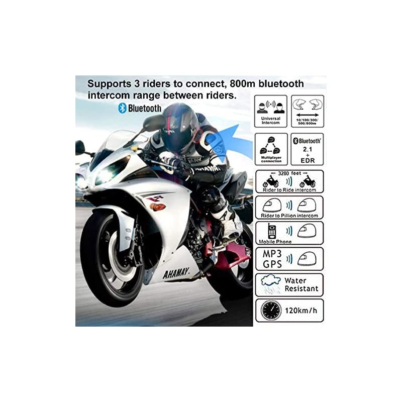 TCOMSC Motorcycle Helmet Bluetooth Intercom Headset Communication Systems Kit for 2 or 3 Riders LCD ScreenFM RadioMobile phoneMP3GPS ConnectiveRange 800m Handsfree 2 Pack