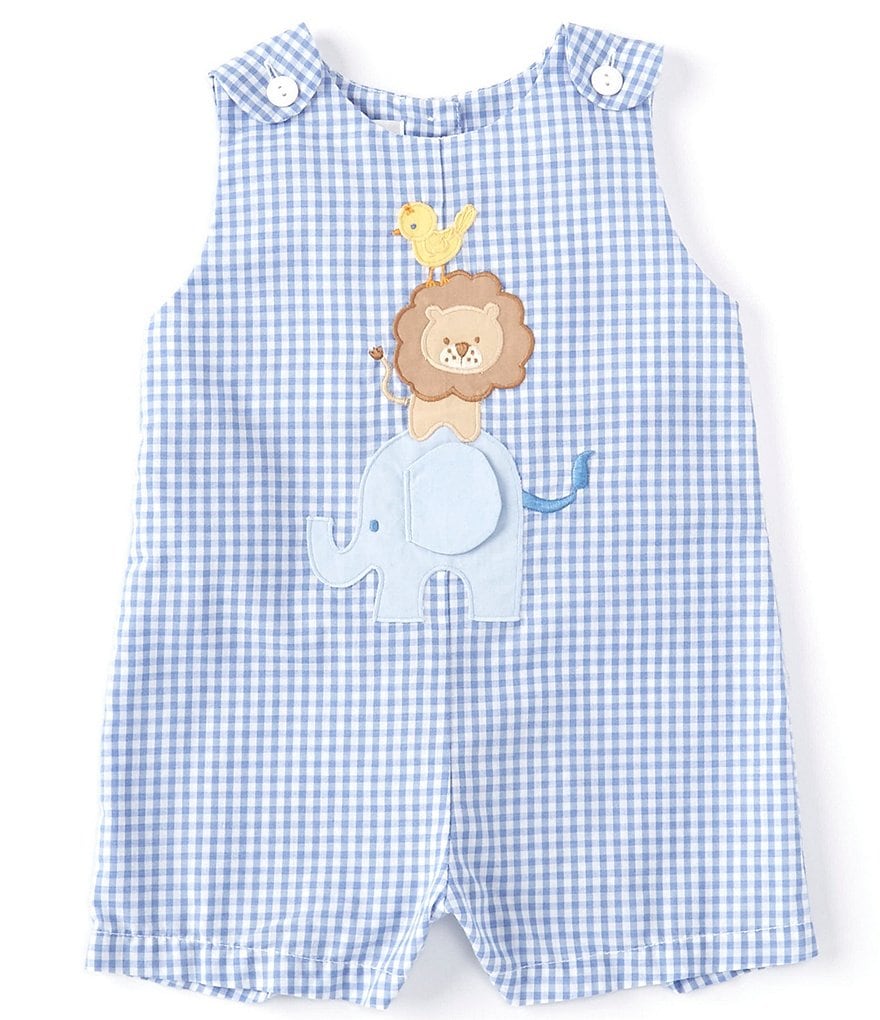 Petit Ami Baby Boys 3-24 Months Sleeveless Checked Safari-Animal-Appliqued Jon Jon Shortall