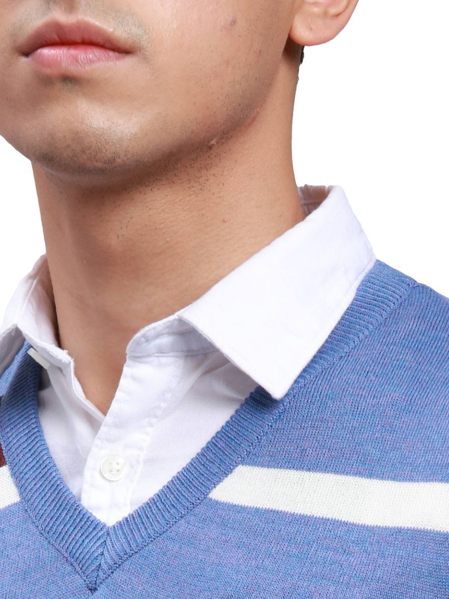 Parx Blue Regular Fit Self Pattern Sweater