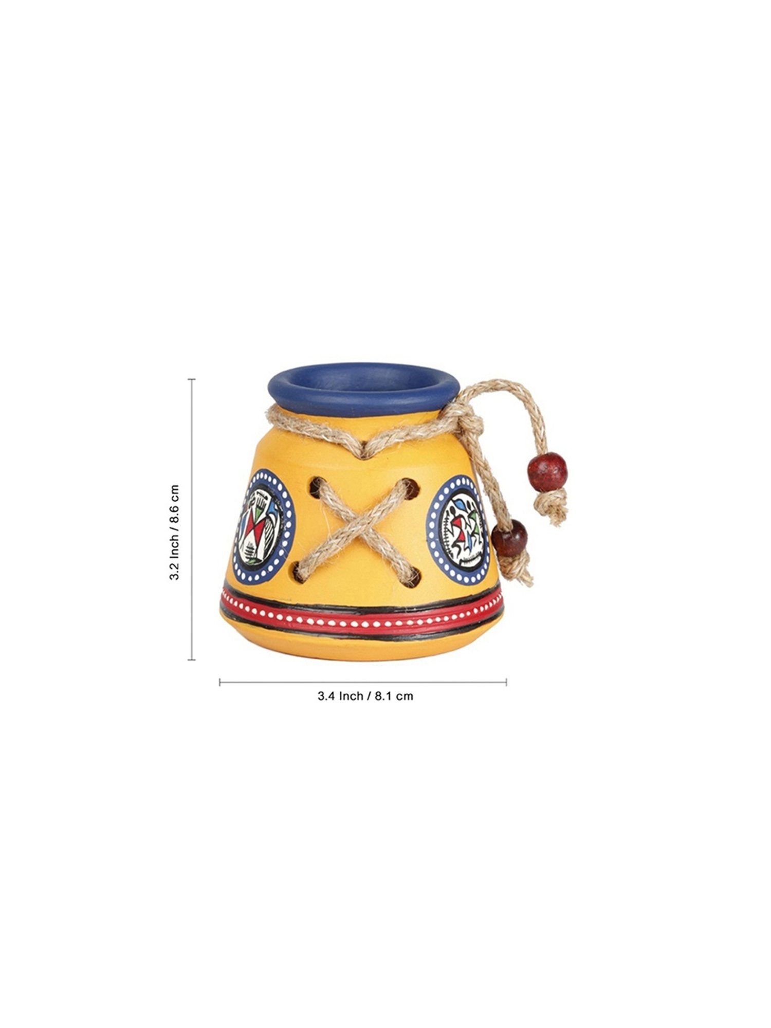 ExclusiveLane Terracotta Warli Handpainted Pen Stand Knitted Yellow