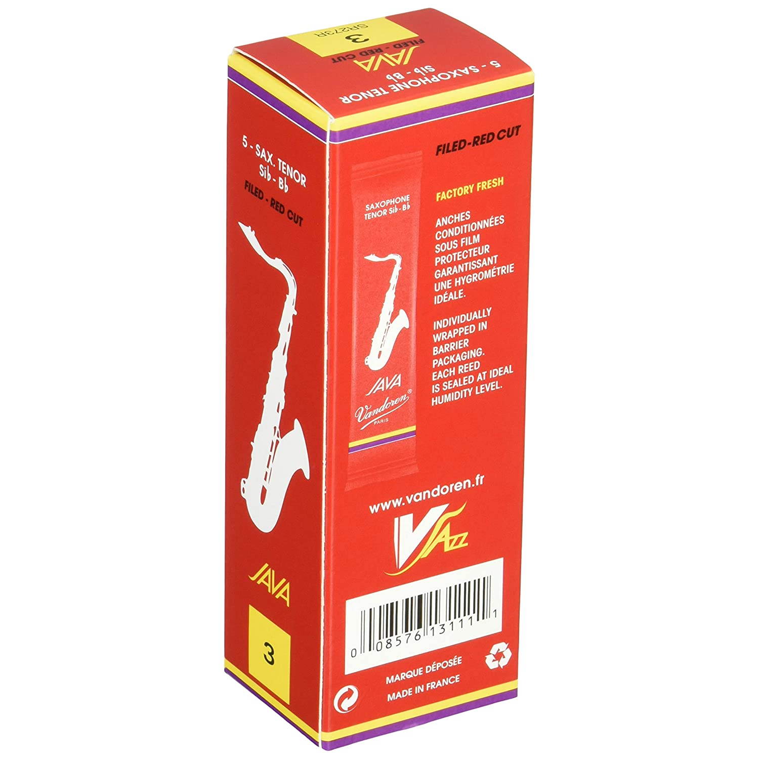 Vandoren SR273R Tenor Sax JAVA Red Reeds Strength 3; Box of 5