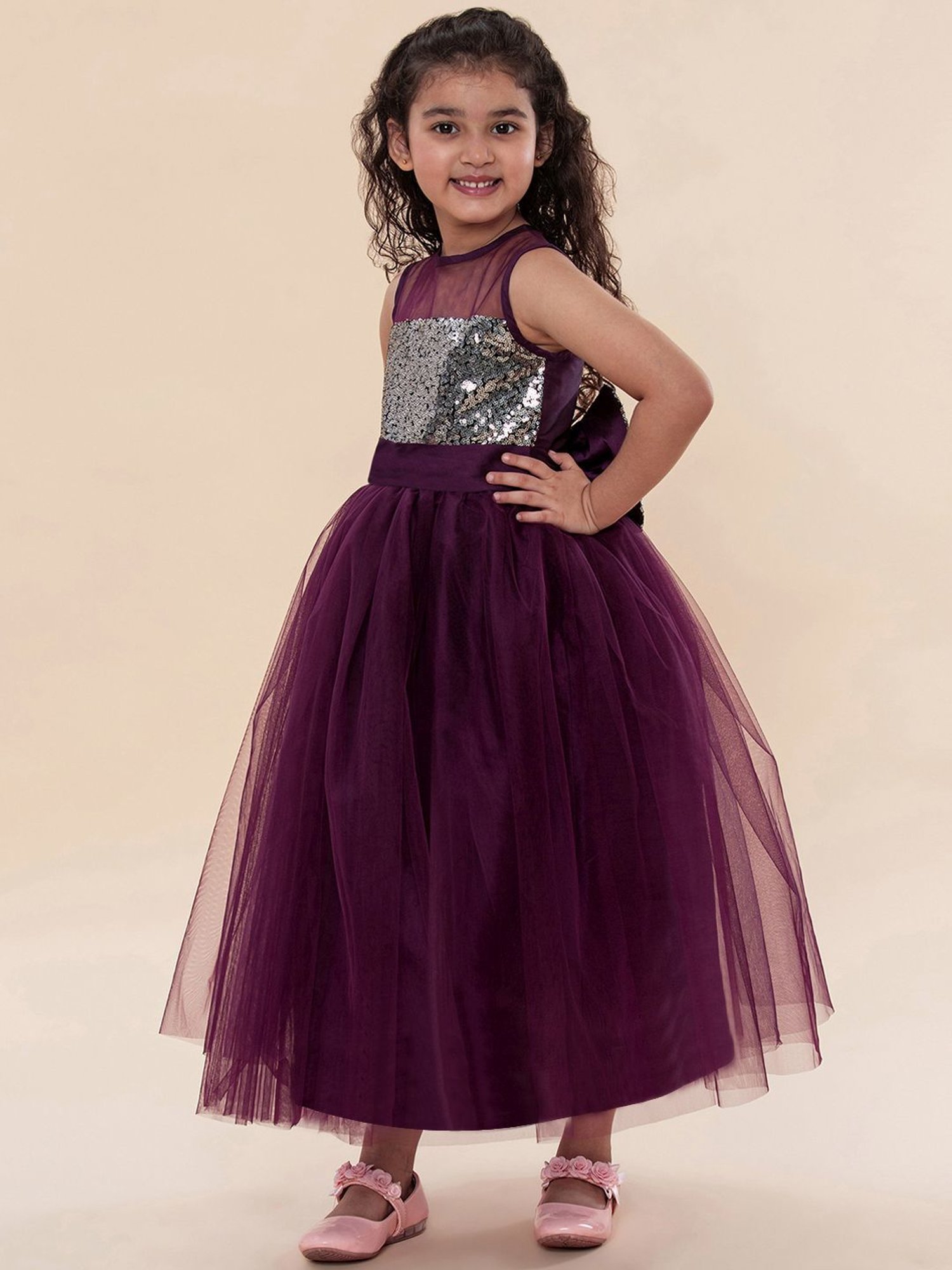 A.T.U.N. Kids Purple & Silver Embellished Gown