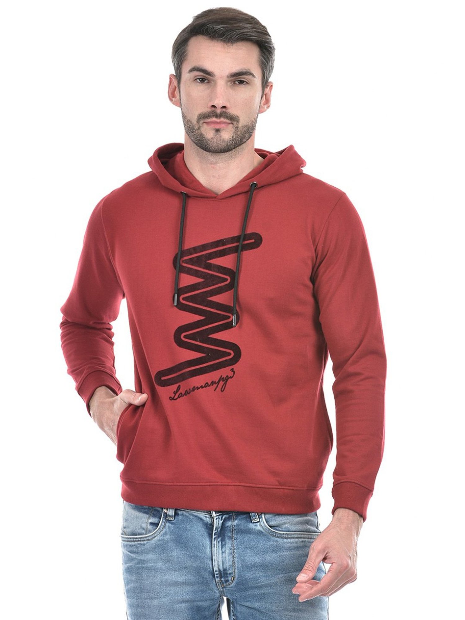 Lawman Maroon Cotton Regular Fit Printed Hooded Sweatshirts
