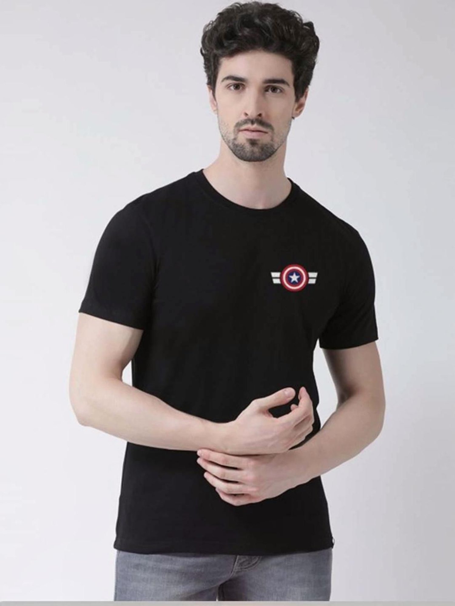 Friskers Black Cotton Slim Fit T-Shirt