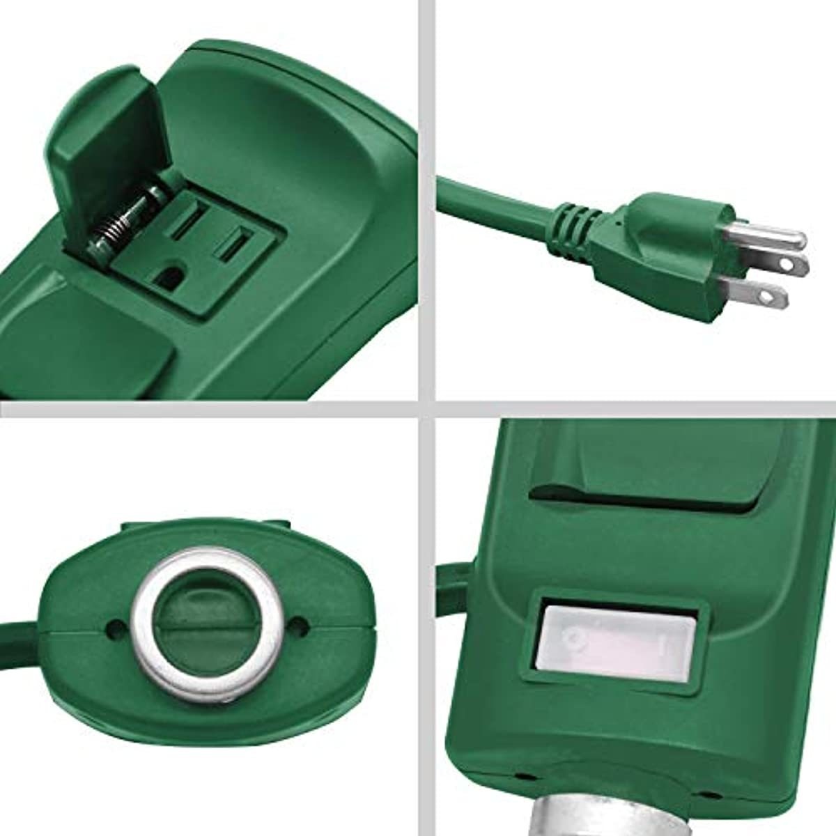 BESTTEN Outdoor Power Stake with 6 Outlets and 9 Foot Extension Cord, Heavy Duty Power Strip with Overload Protection Switch and Weatherproof Protective Covers, ETL Listed, Green