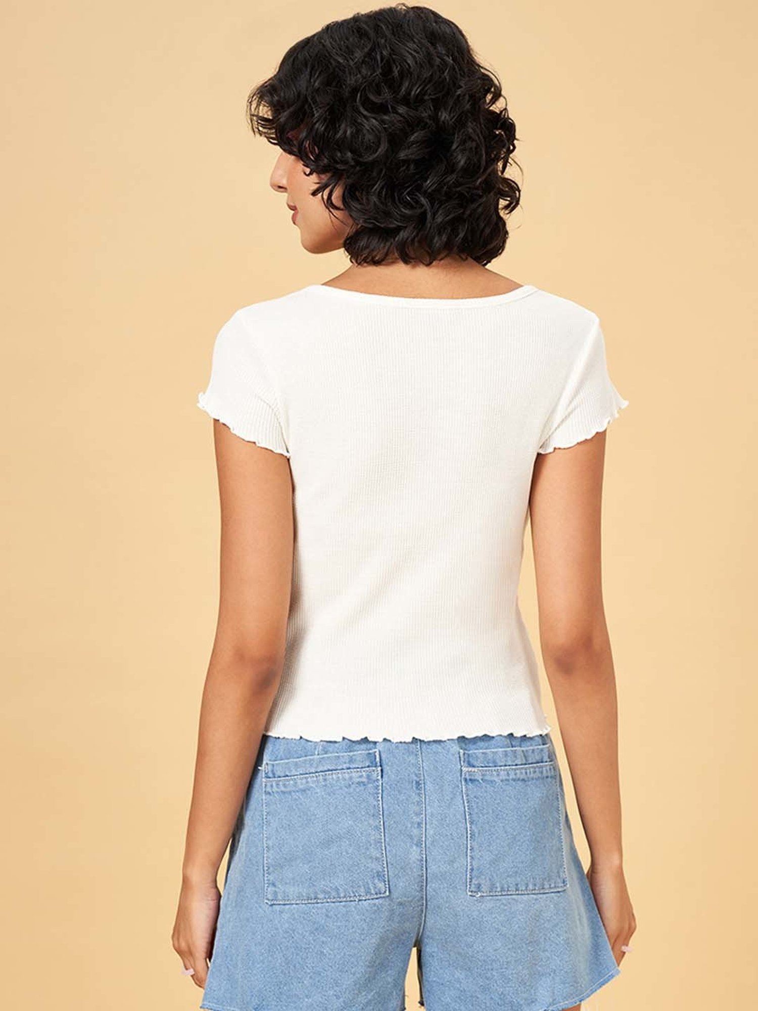 People by Pantaloons Off-White Textured Pattern Top