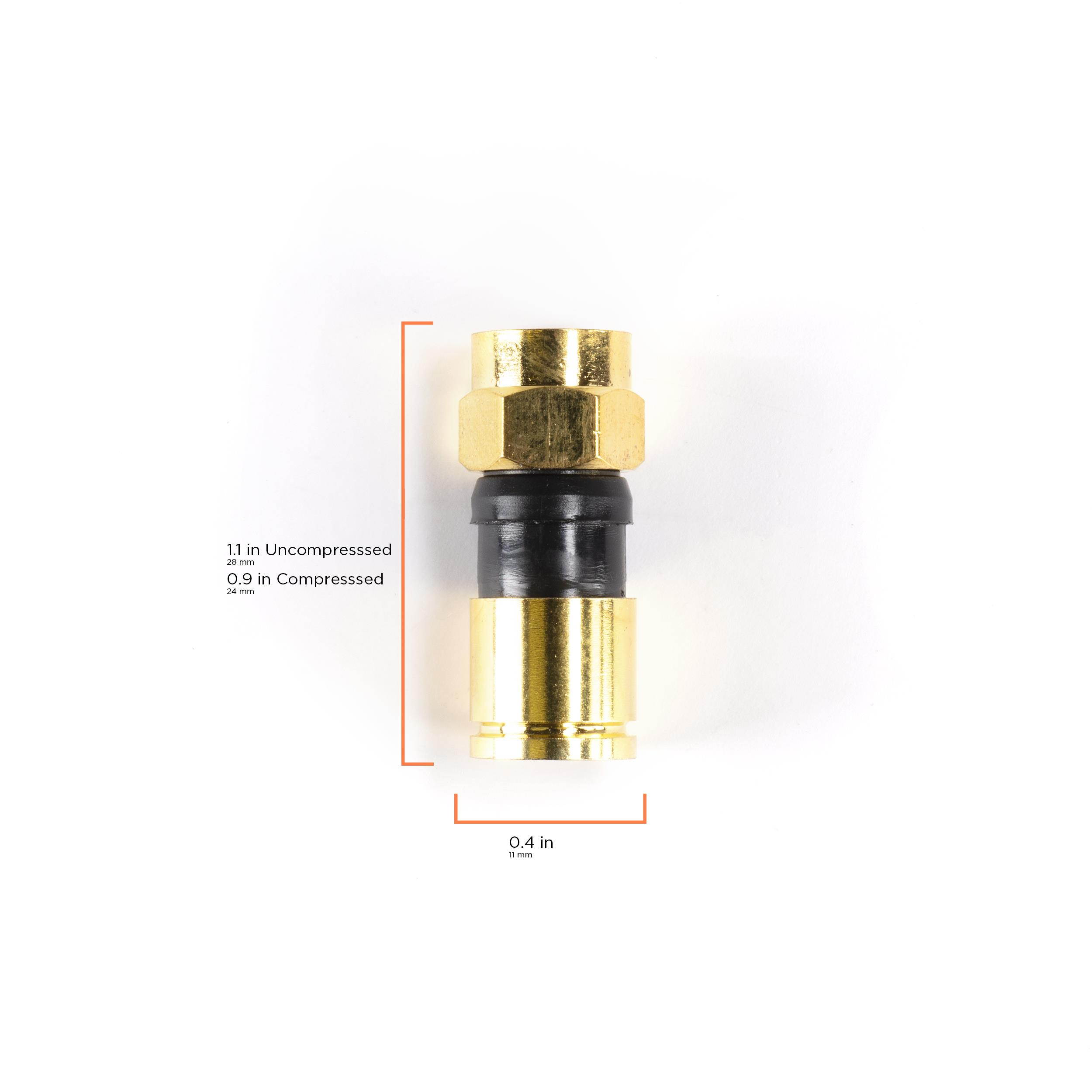 THE CIMPLE CO - Gold Coaxial Cable Compression Fitting | 100 Pack Connector | for RG6 Coax Cable &ndash; with Weather Seal O Ring and Water Tight Grip