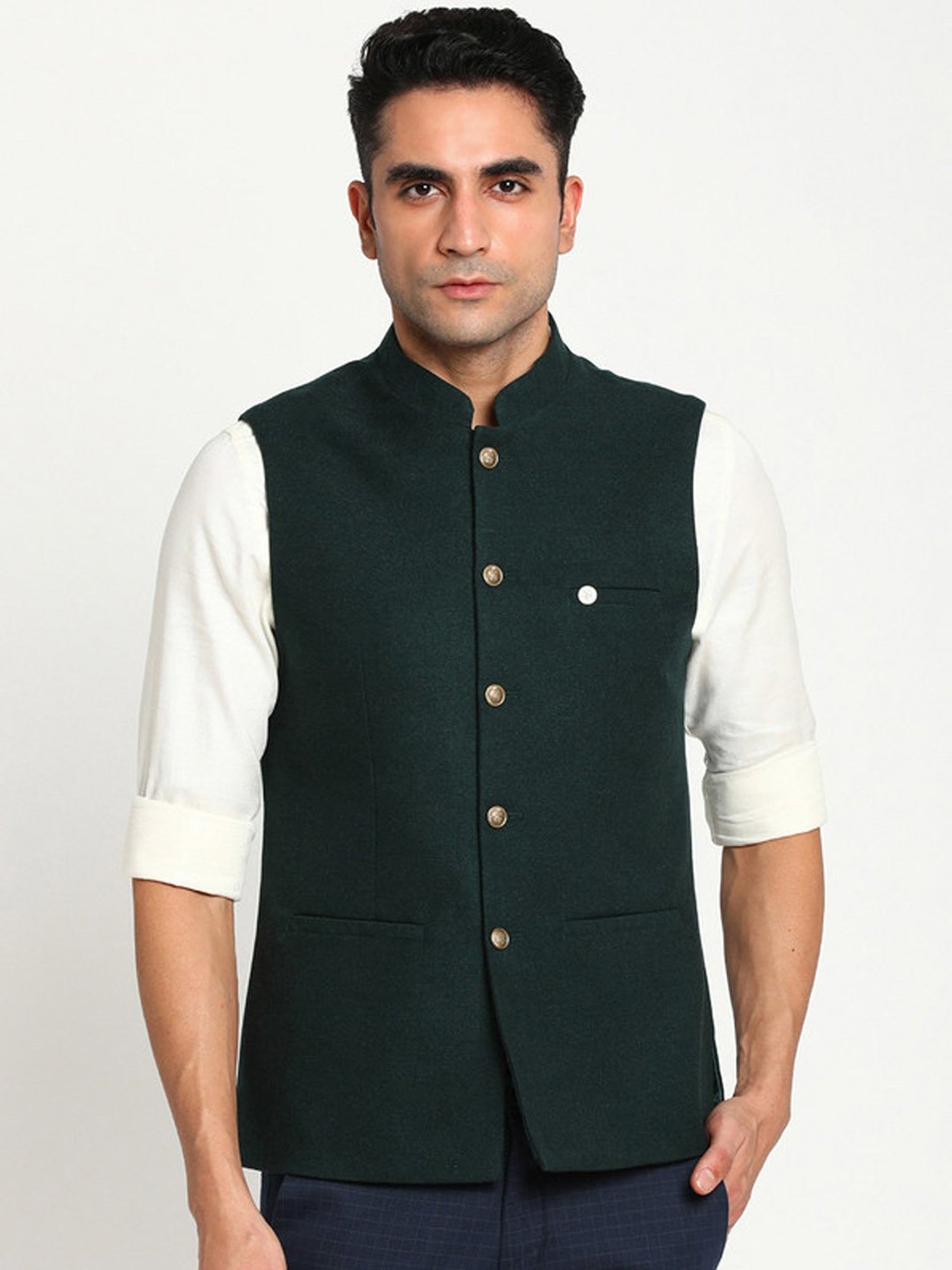 Turtle Green Slim Fit Nehru Jacket
