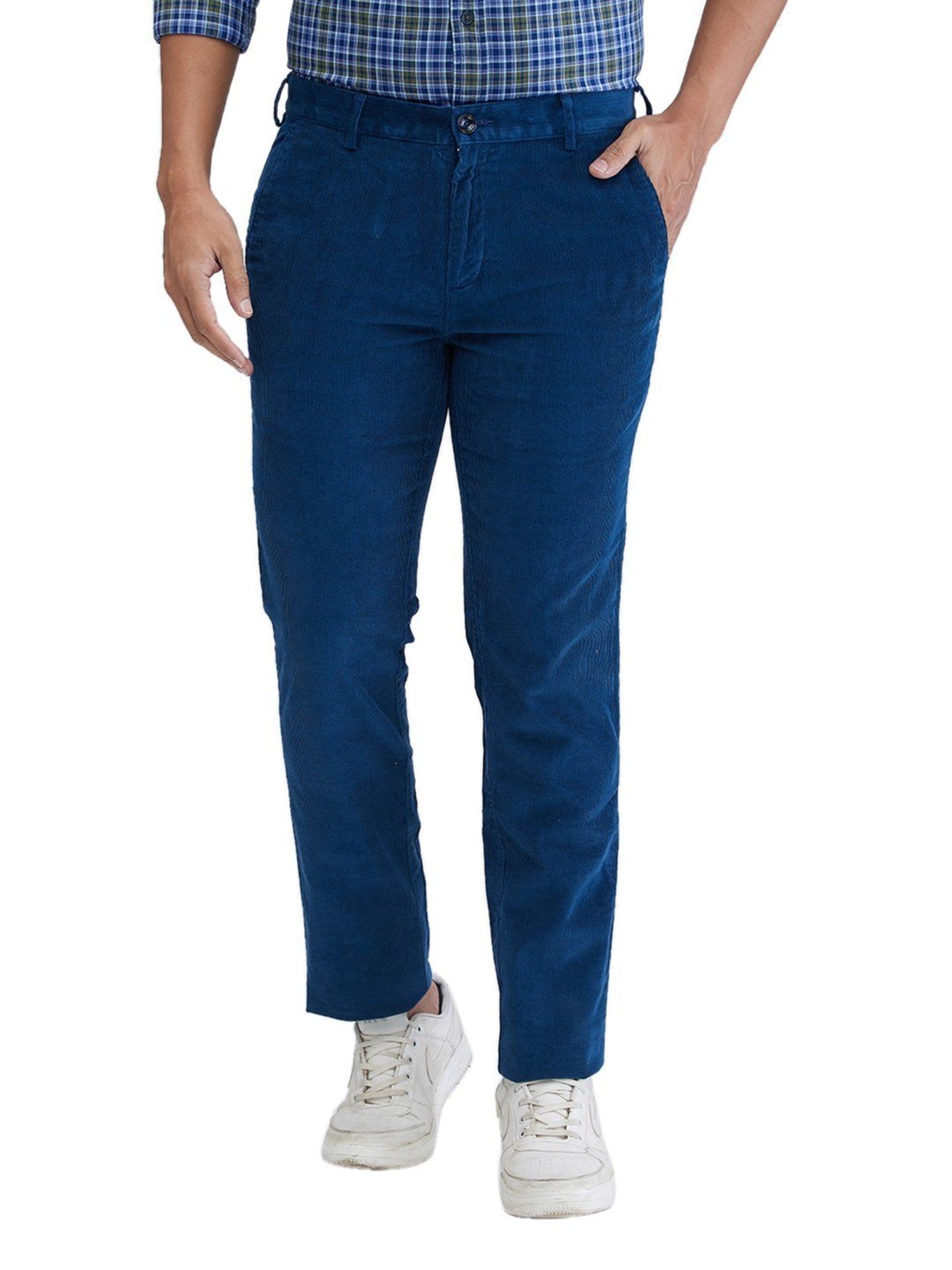 Colorplus Blue Slim Fit Striped Trousers