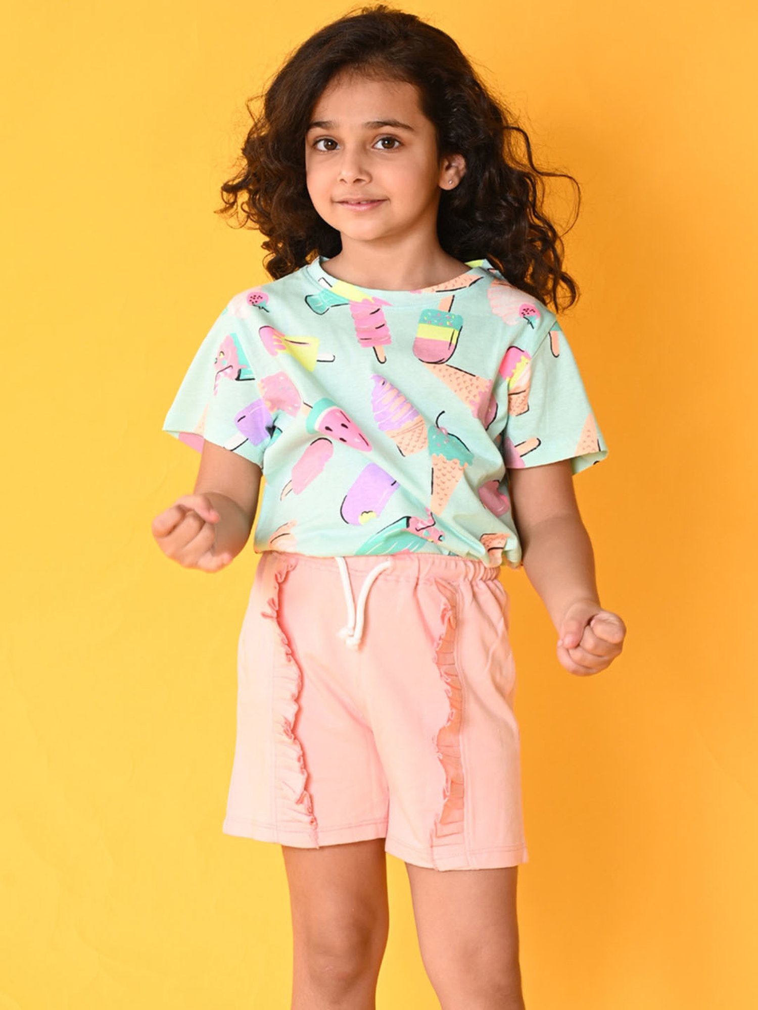 Anthrilo Kids Aqua Blue & Pink Cotton Printed T-Shirt Set