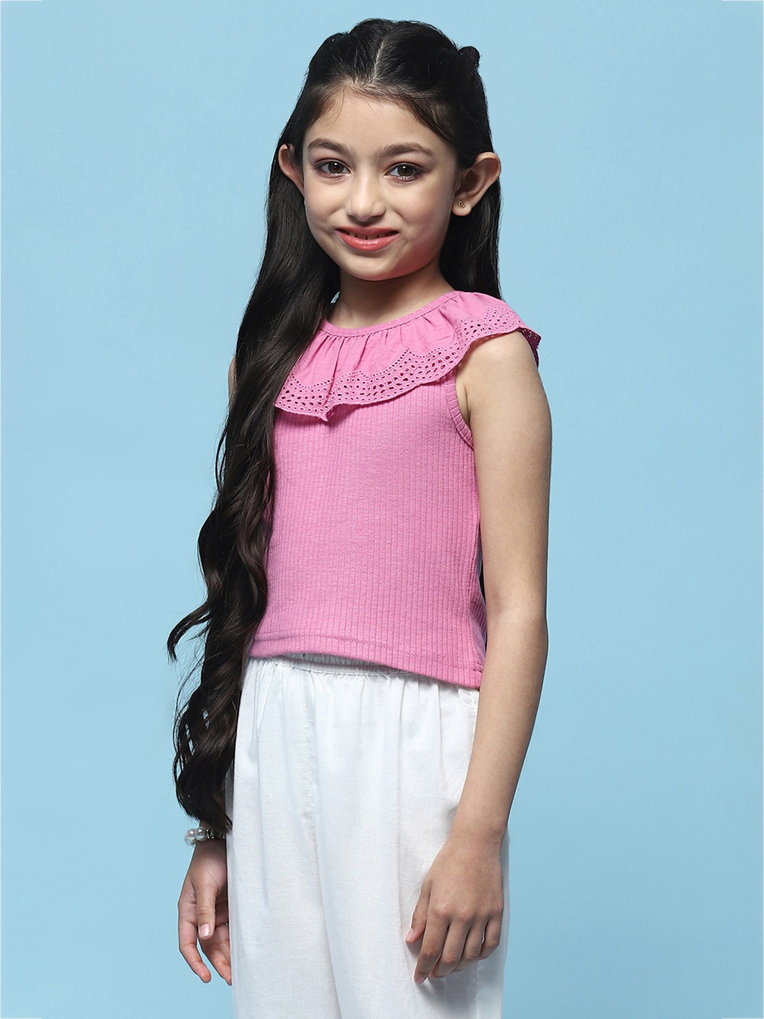 BIBA Girls Pink Solid Top