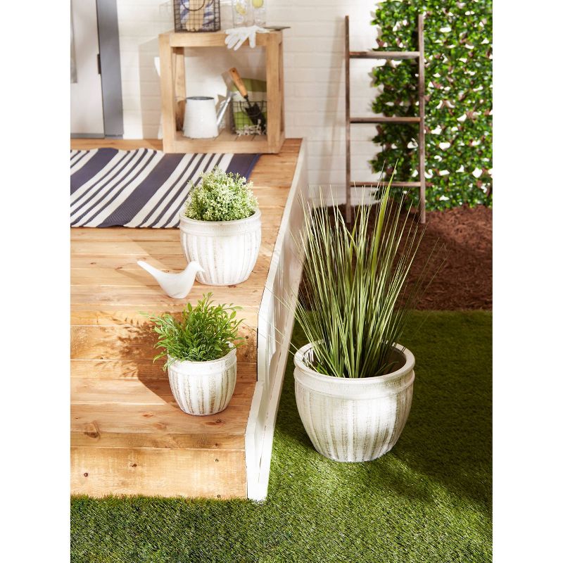 Set of 3 Indoor/Outdoor Ceramic Planters Antique Stone - Zings & Thingz