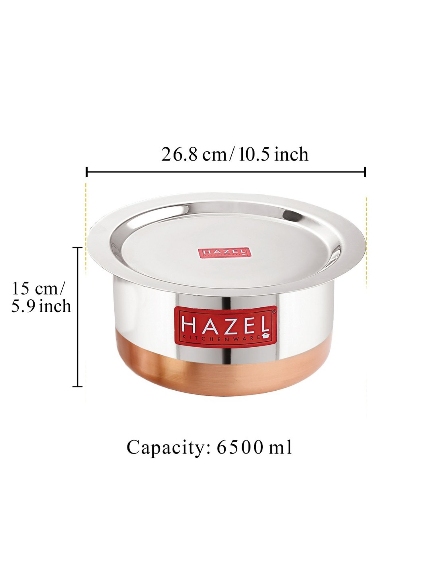 HAZEL Silver Stainless Steel Copper Bottom Tope with Lid (6.5 L)
