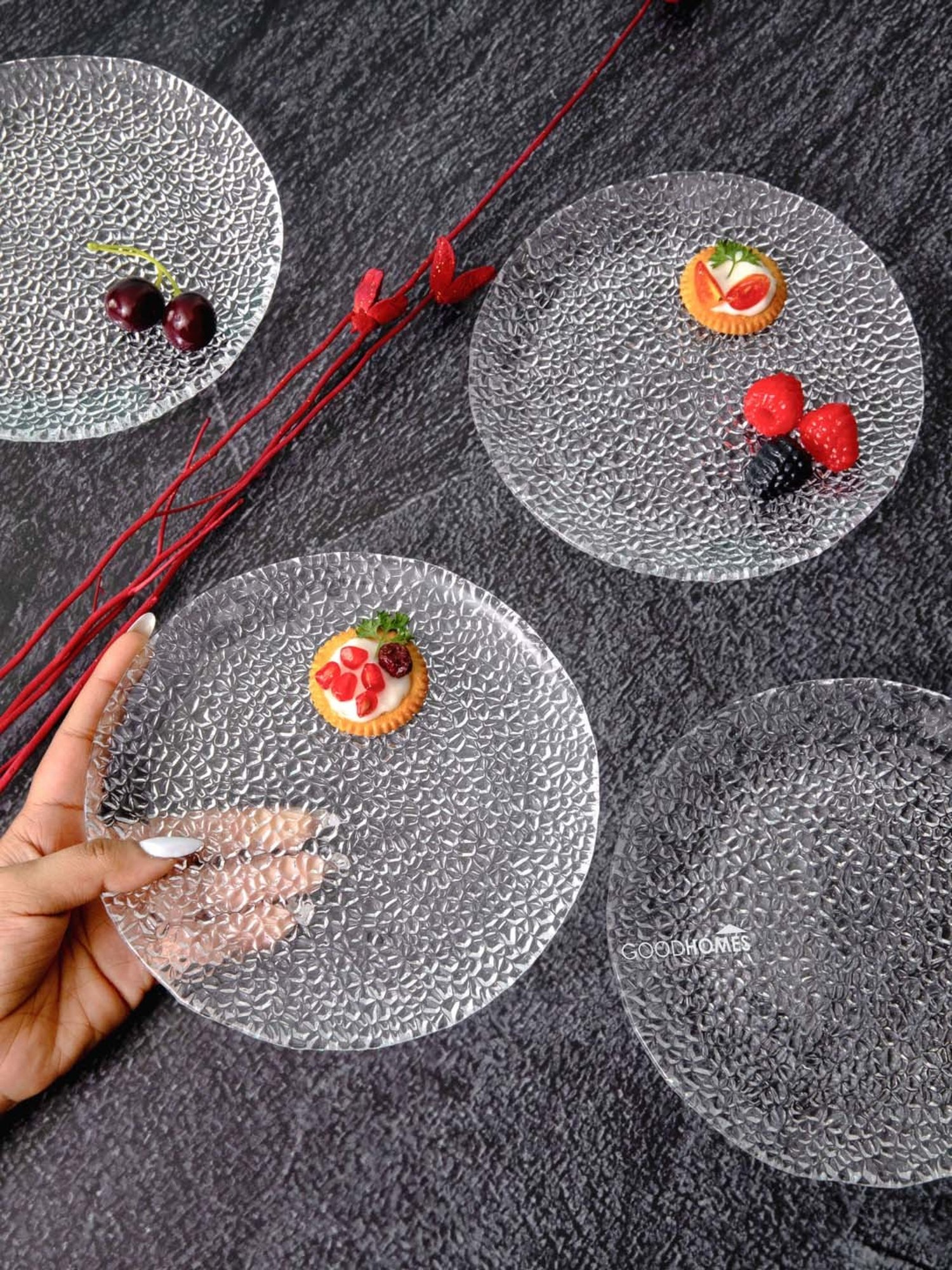 Goodhomes Transparent Glass Ice Pattern Fruit Plate Set Of 4Pcs - Set of 4