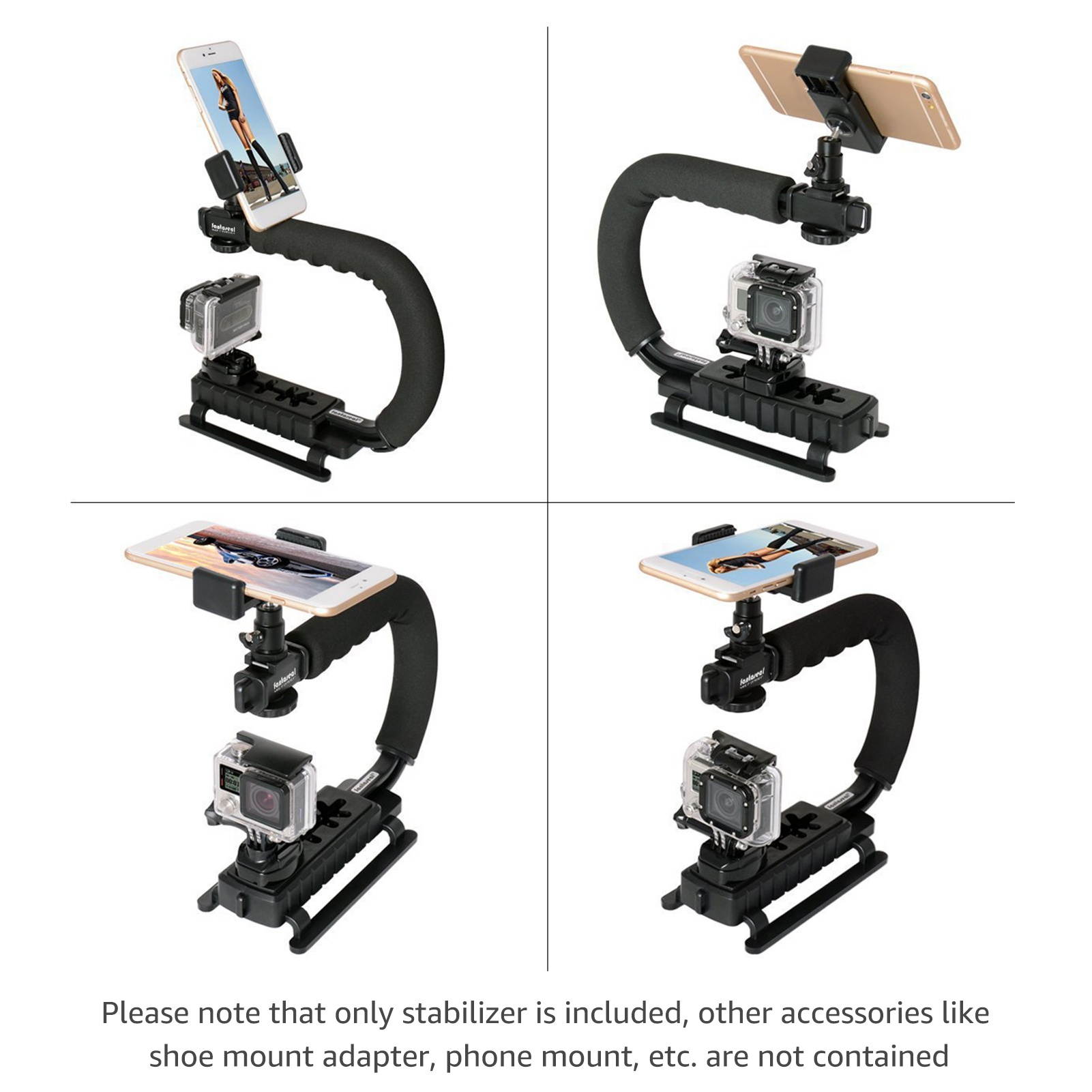 U-Grip Camcorder Stabilizer Handle DSLR Handheld Gimbal C-Shape Video Stabilizer with Flash Hot Shoe Mount Supports Up to 4.4lb for Smartphone and Camera