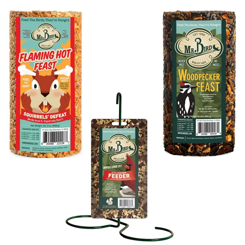 Home & Garden 11.0" Cylinder Feed Cakes + Stand S/3 No Mess Never Melt Bird Mr Bird  -  Bird And Wildlife Food