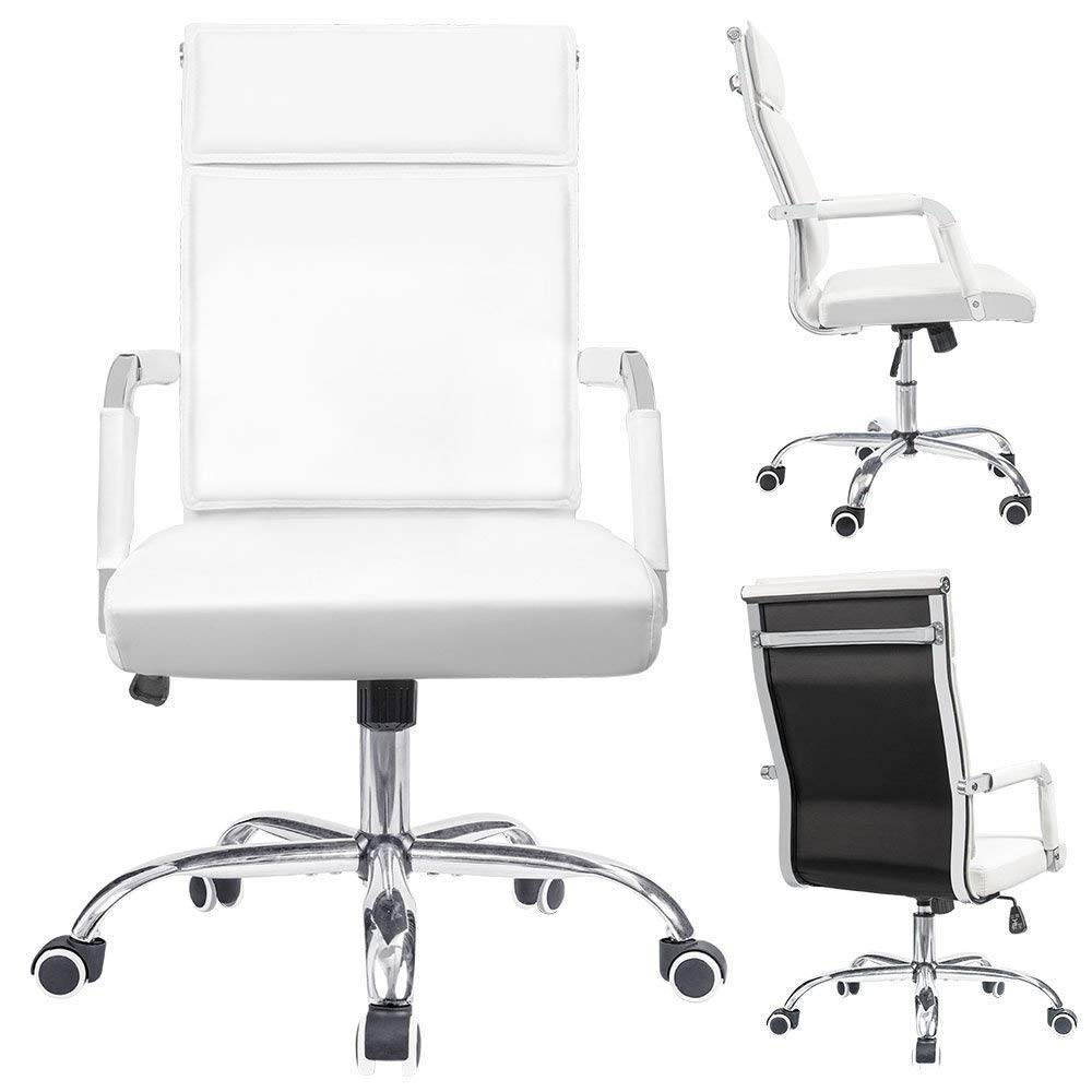 Homall Office Desk Chair Mid-Back Computer Chair Leather Executive Adjustable Swivel Task Chair Conference Chair with Armrests (White)