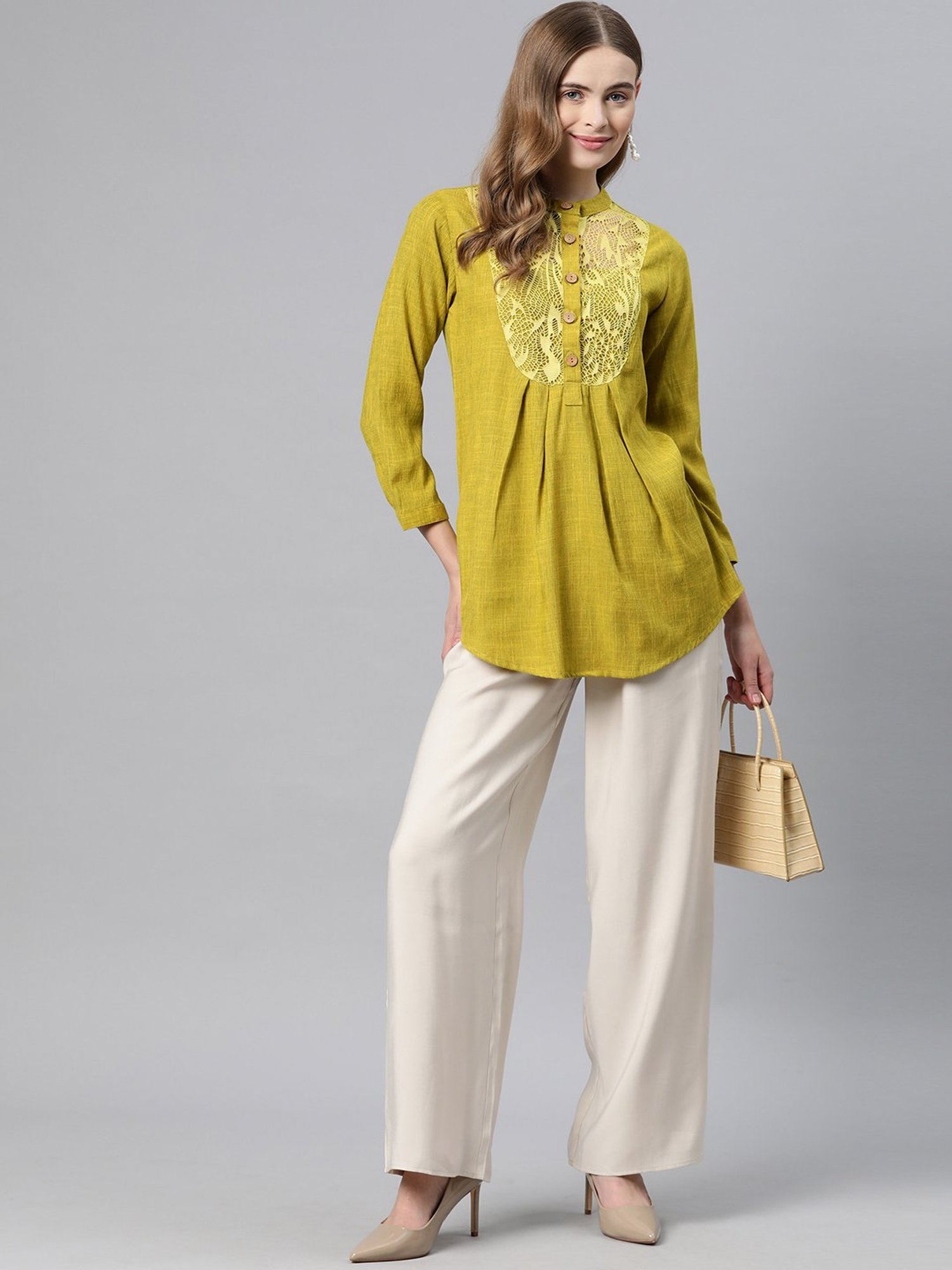 Cottinfab Mustard Self Design Top