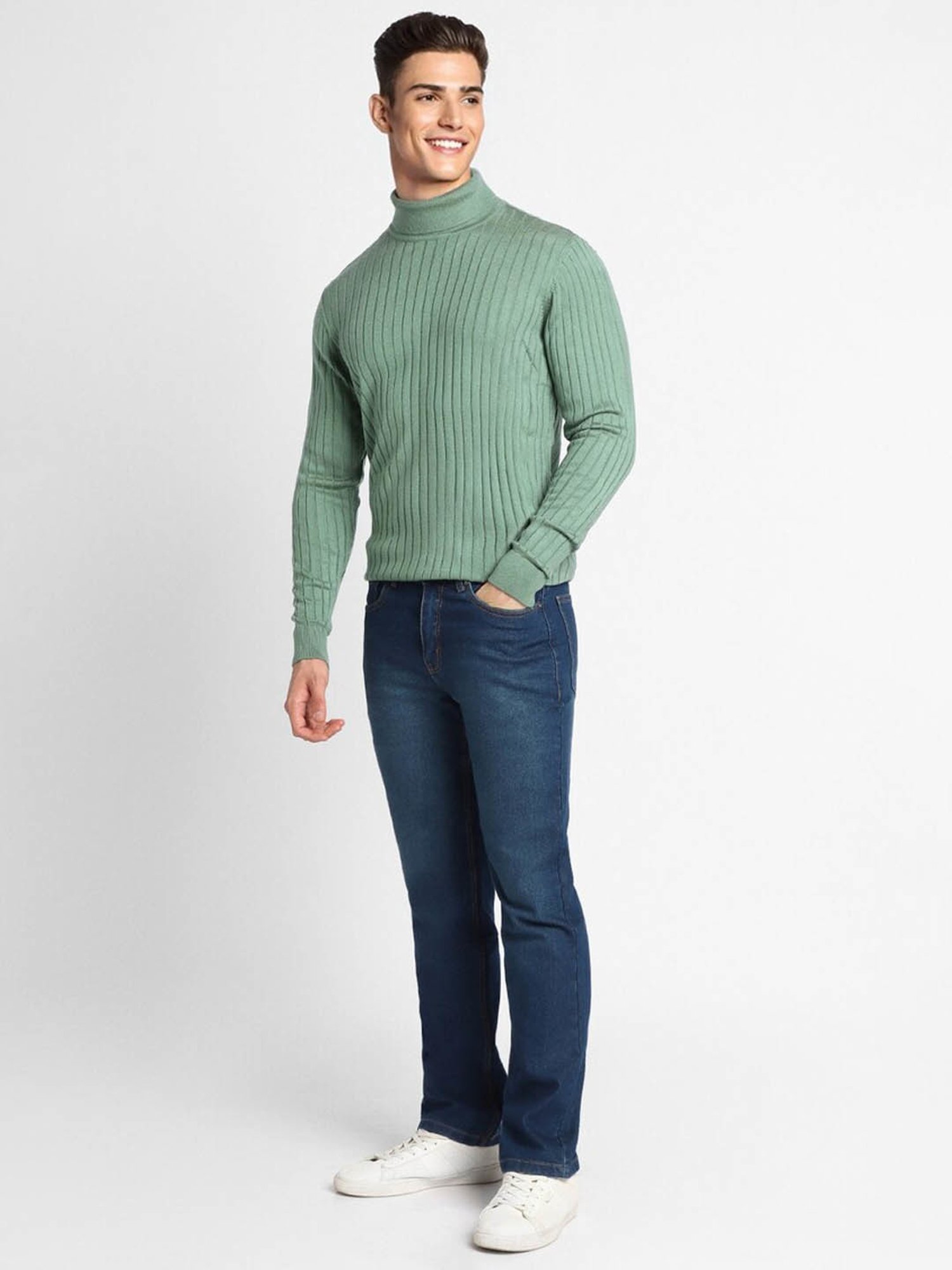 Forever 21 Green Regular Fit Self Pattern Sweater