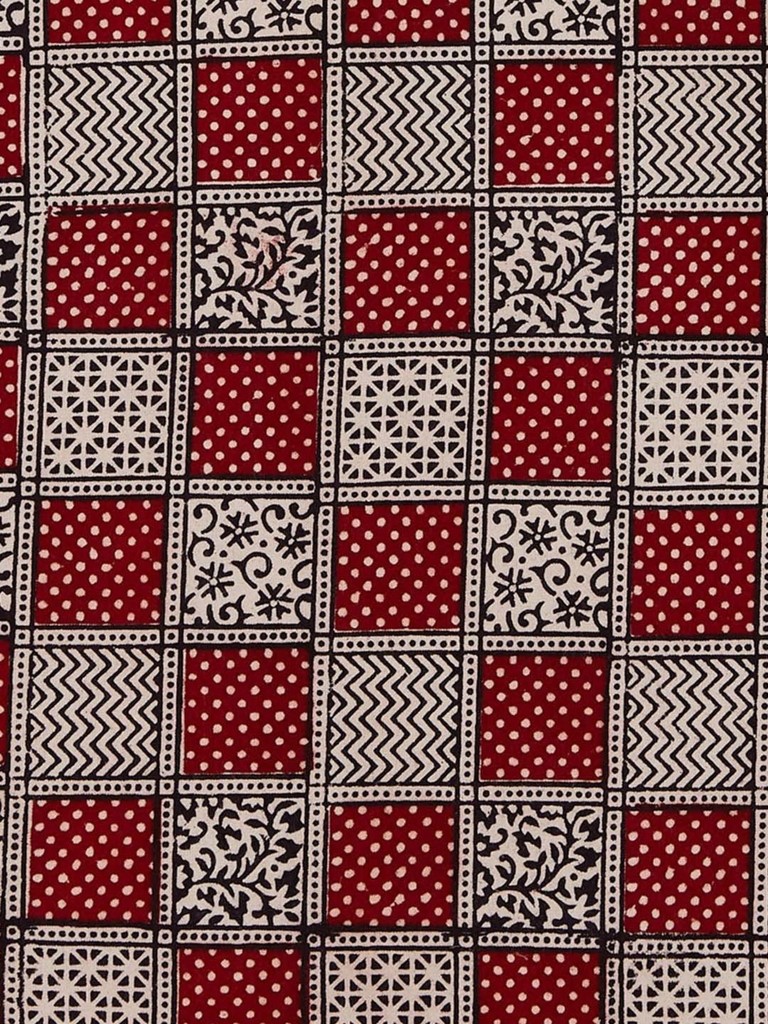 Fabindia Home Baghni Maroon & Black 125 TC Cotton Double Bed Cover