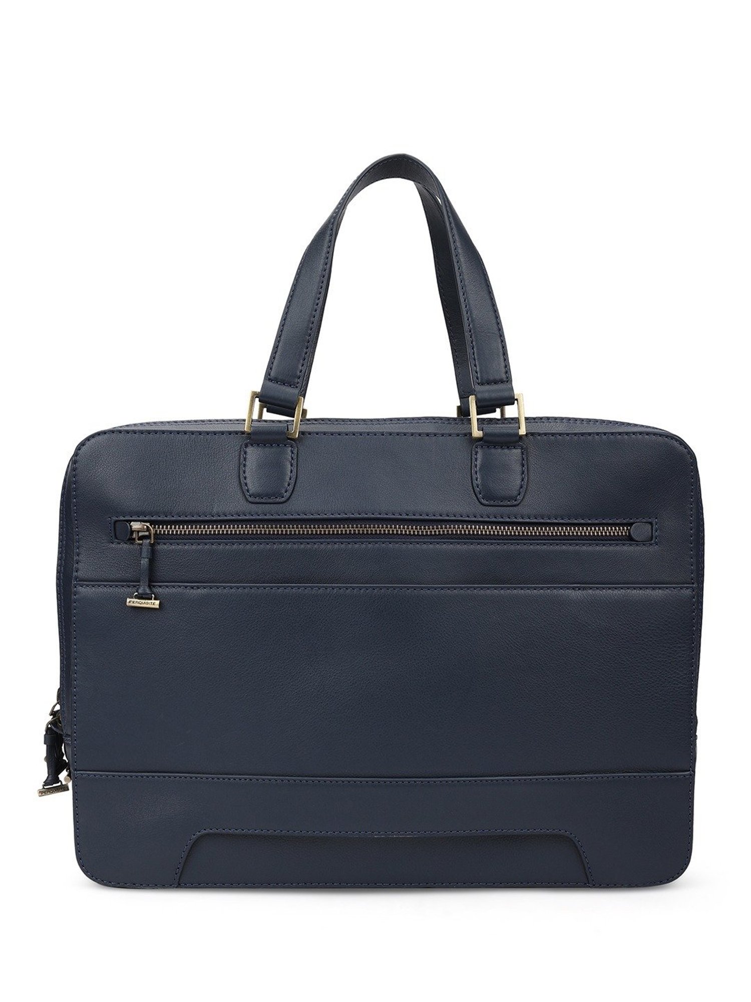 PERQUISITE WARREN Navy Leather Medium Messenger Bag