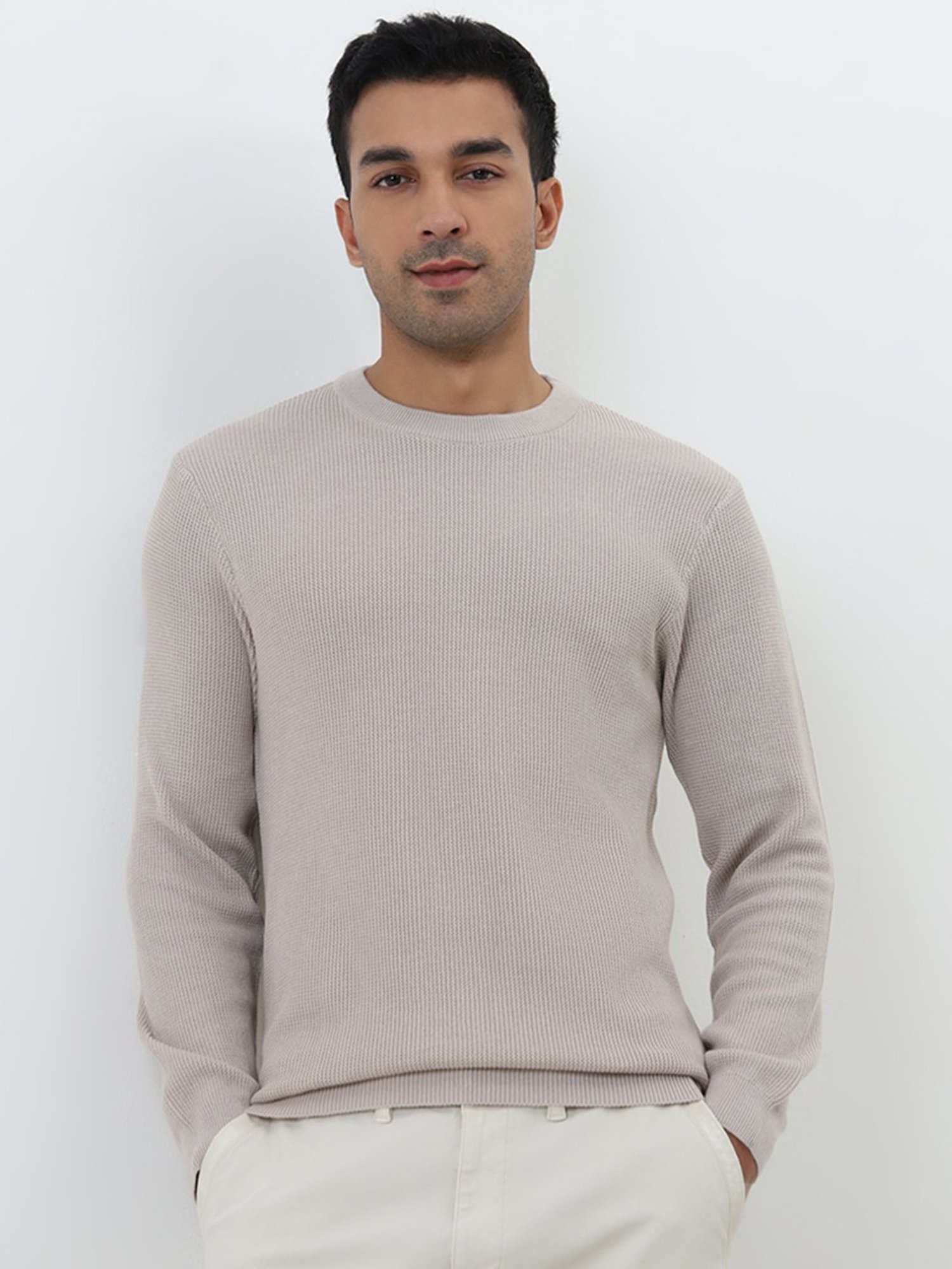 WES Casuals by Westside Grey Textured Slim-Fit Sweater