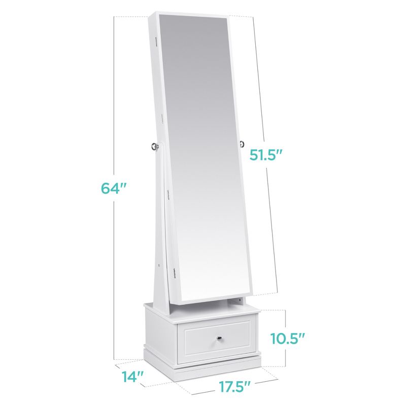 Best Choice Products 360 Swivel Standing Mirrored Jewelry Cabinet, LED-Lit Makeup Organizer w/ Mirror - White