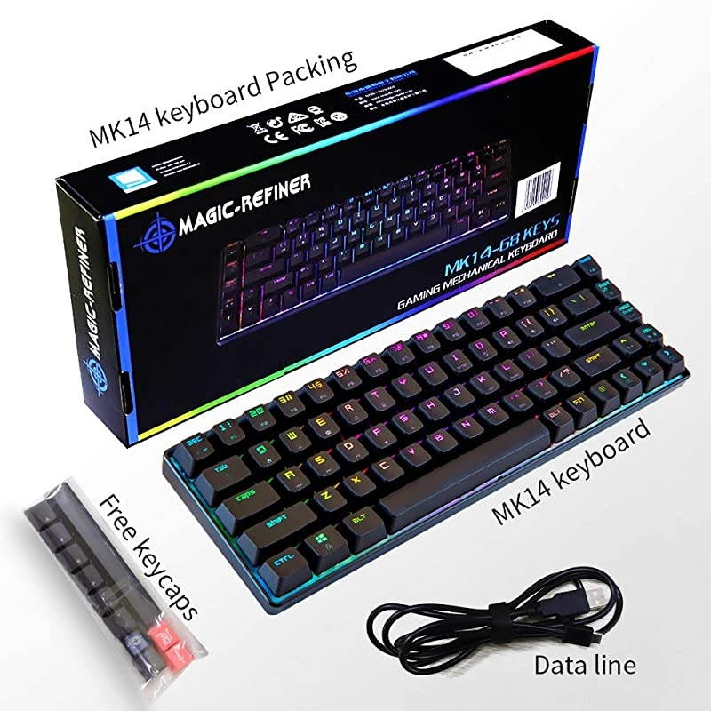 RGB Gaming Office Magic Refiner MK14 Mechanical Keyboard USB 68 Keys Backlit Antighosting Keyboard for PC LaptopBlue Red Brown Switch Blue Switch