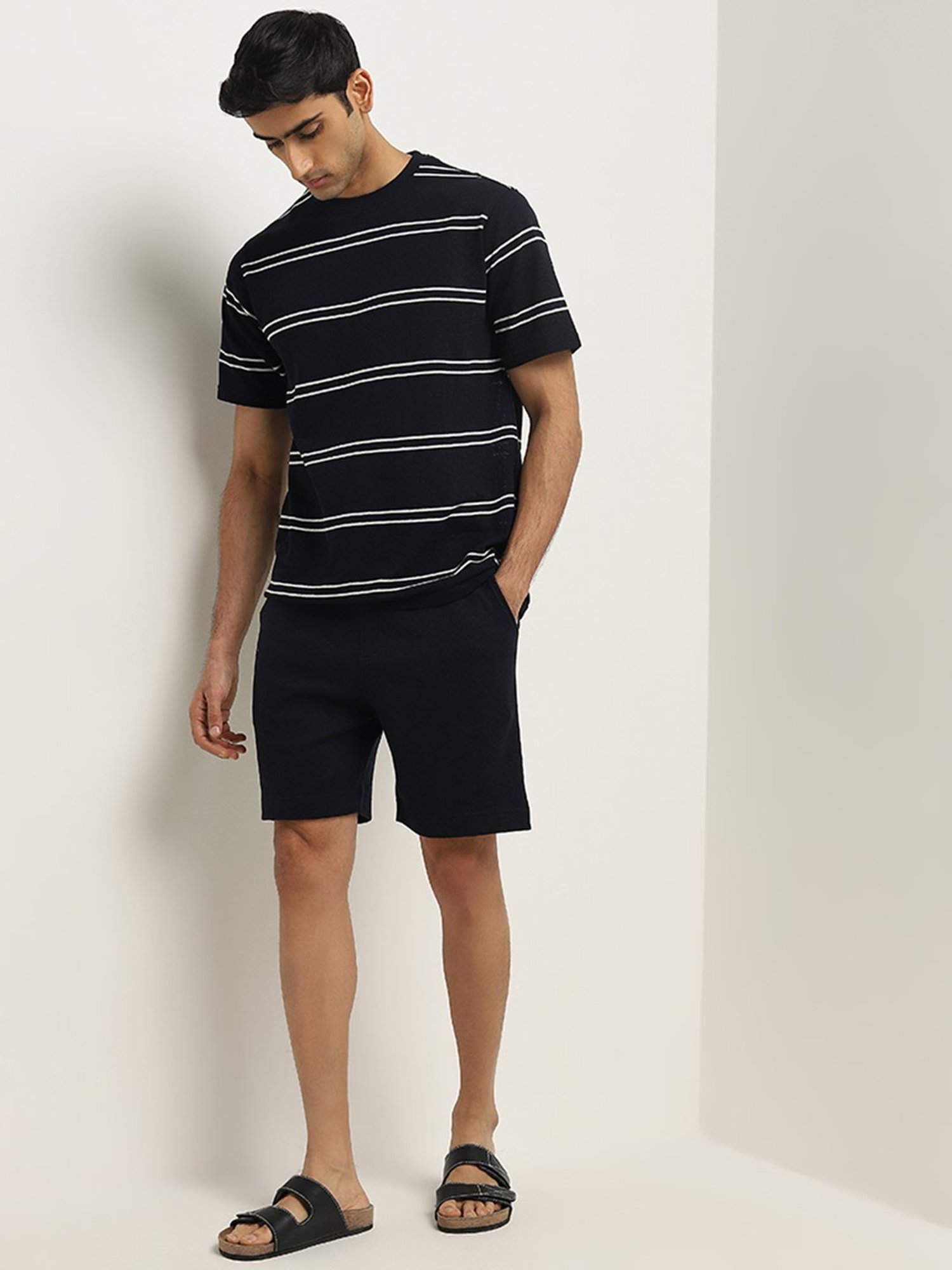 WES Lounge by Westside Navy Striped Relaxed-Fit T-Shirt
