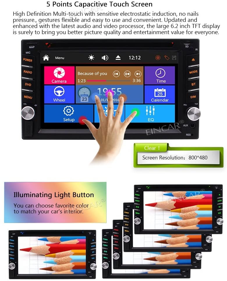 6.2" Touch Screen Car Stereo Double Din Car DVD Player GPS Navigation 2 Din in Dash Bluetooth FM/AM RDS Radio Receiver 1080P Video CD/TF/USB/AUX-in/Subwoofer/SWC+Remote Control-Free Rear View Camera