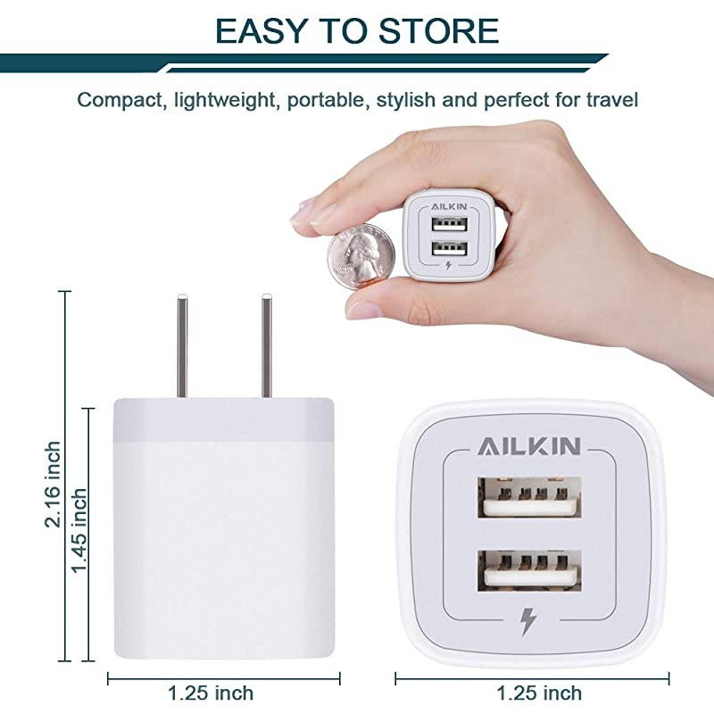 USB Wall Charger, Charger Block,  2.1A Multiport Fast Charge Power Brick Cube Replacement for iPad, iPhone, iPod, Samsung Galaxy, Huawei, HTC, LG, Nokia or Other Cell Phone Smart Devices