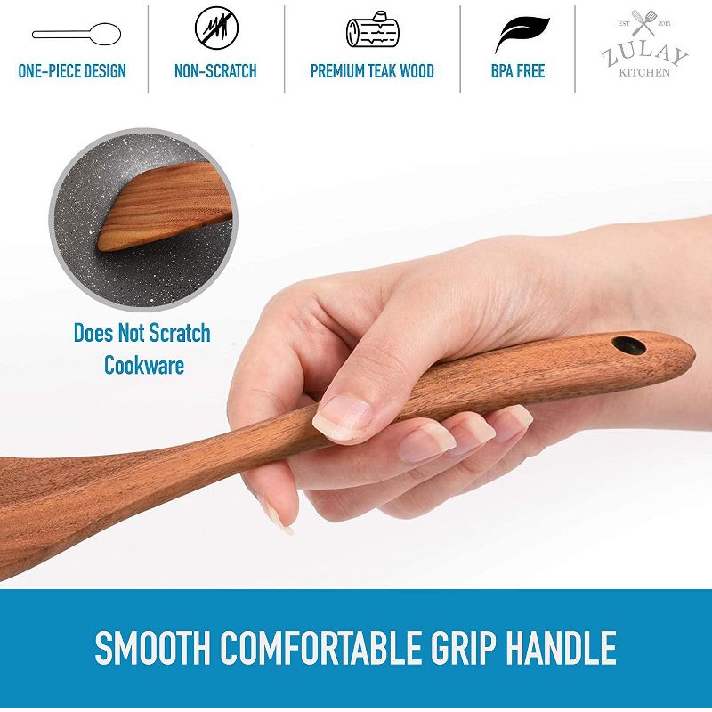 Zulay Kitchen (6 Pc Set) Teak Wooden Cooking Spoon Sets in Smooth Finish