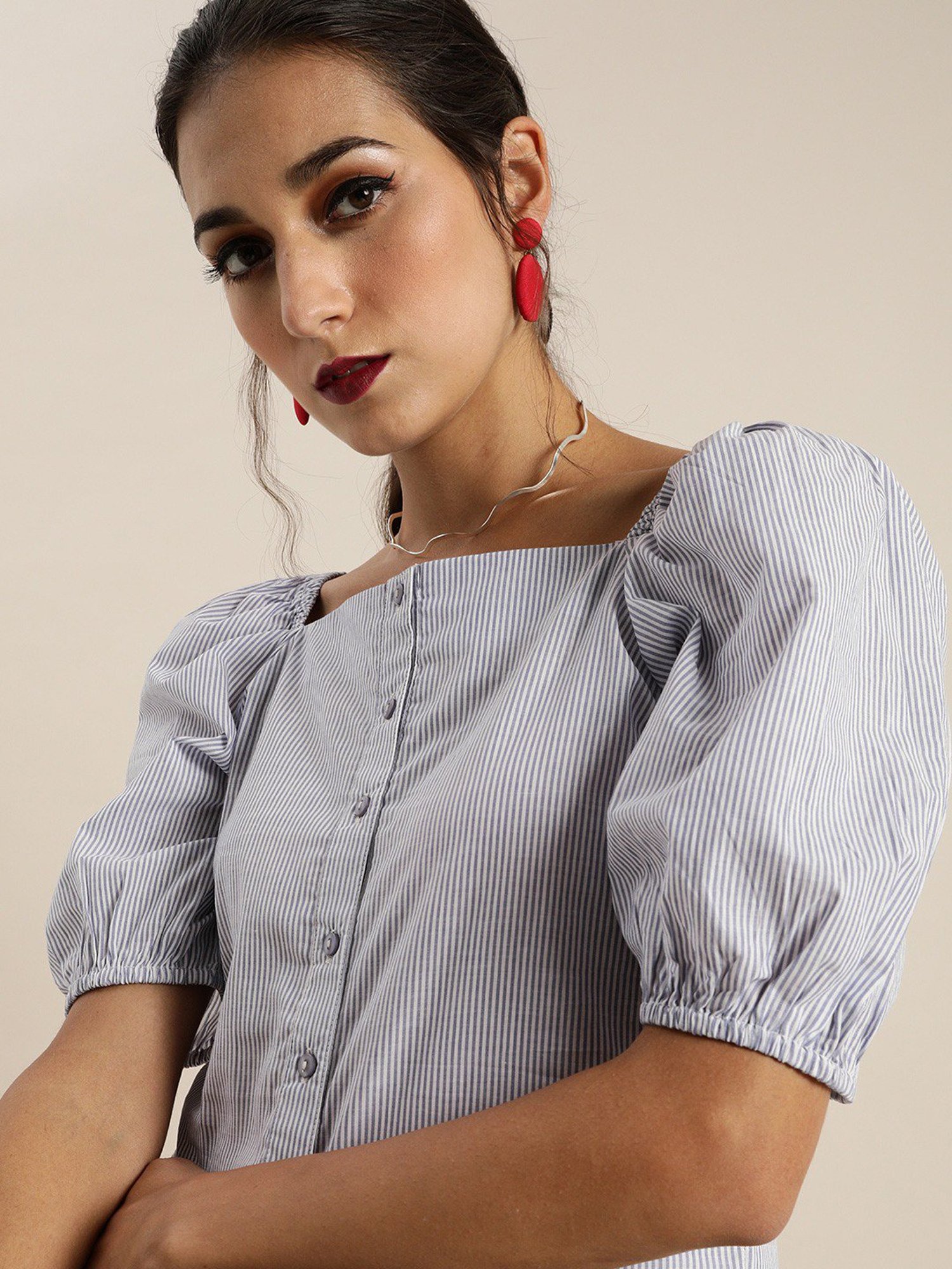 Marie Claire Blue Striped Top