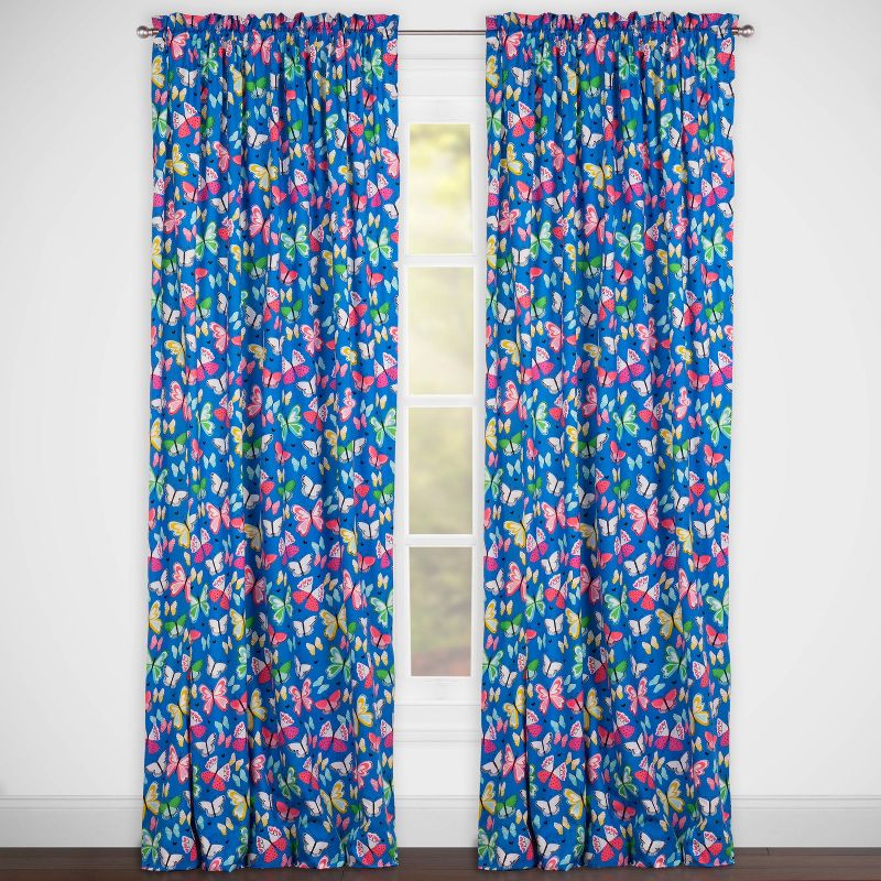 Brilliant Butterflies Rod Pocket Curtain Panel Blue - Highlights
